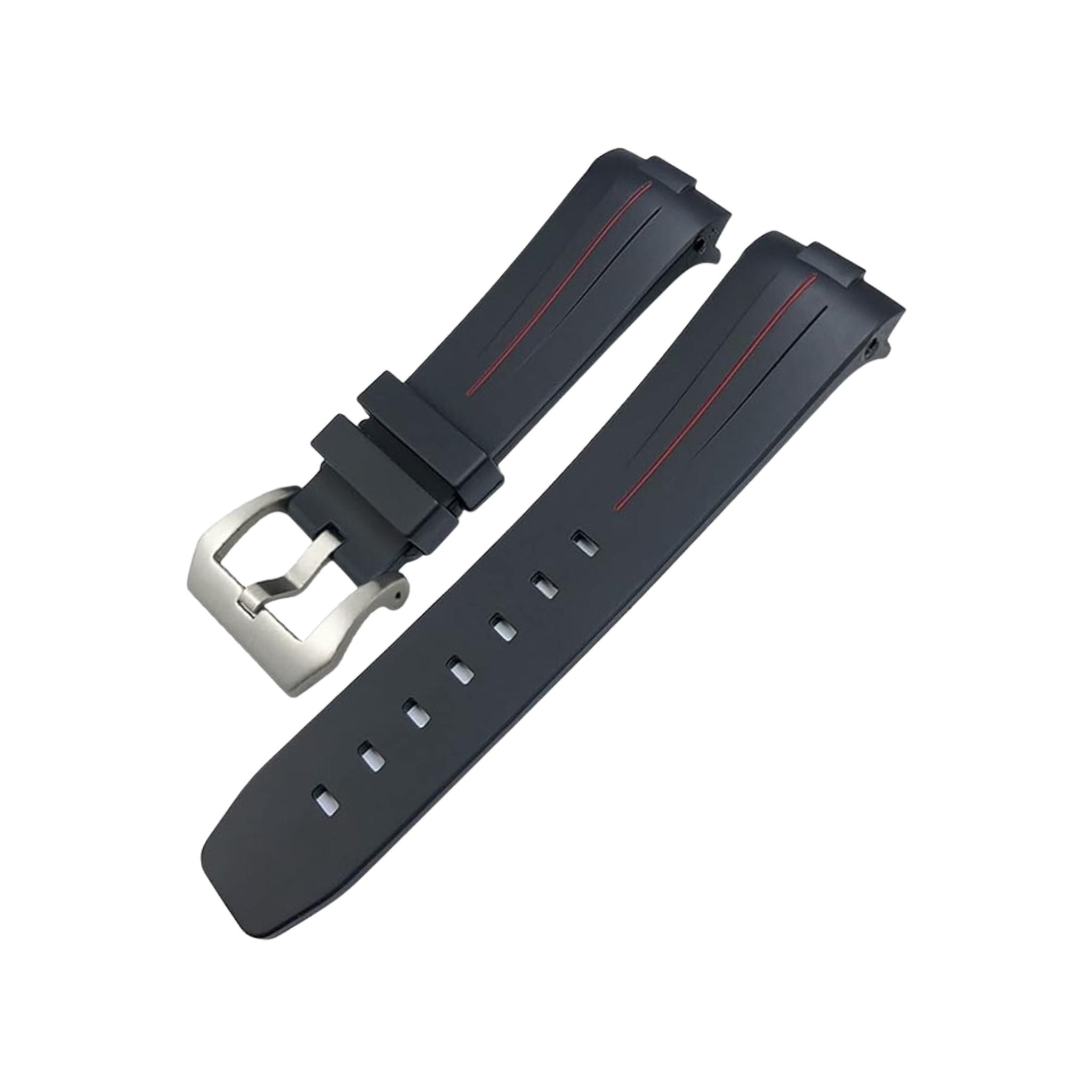 Rubber Curved Strap - For Panerai Luminor 44mm - Black w/Red | LuxLine® - Helvetus