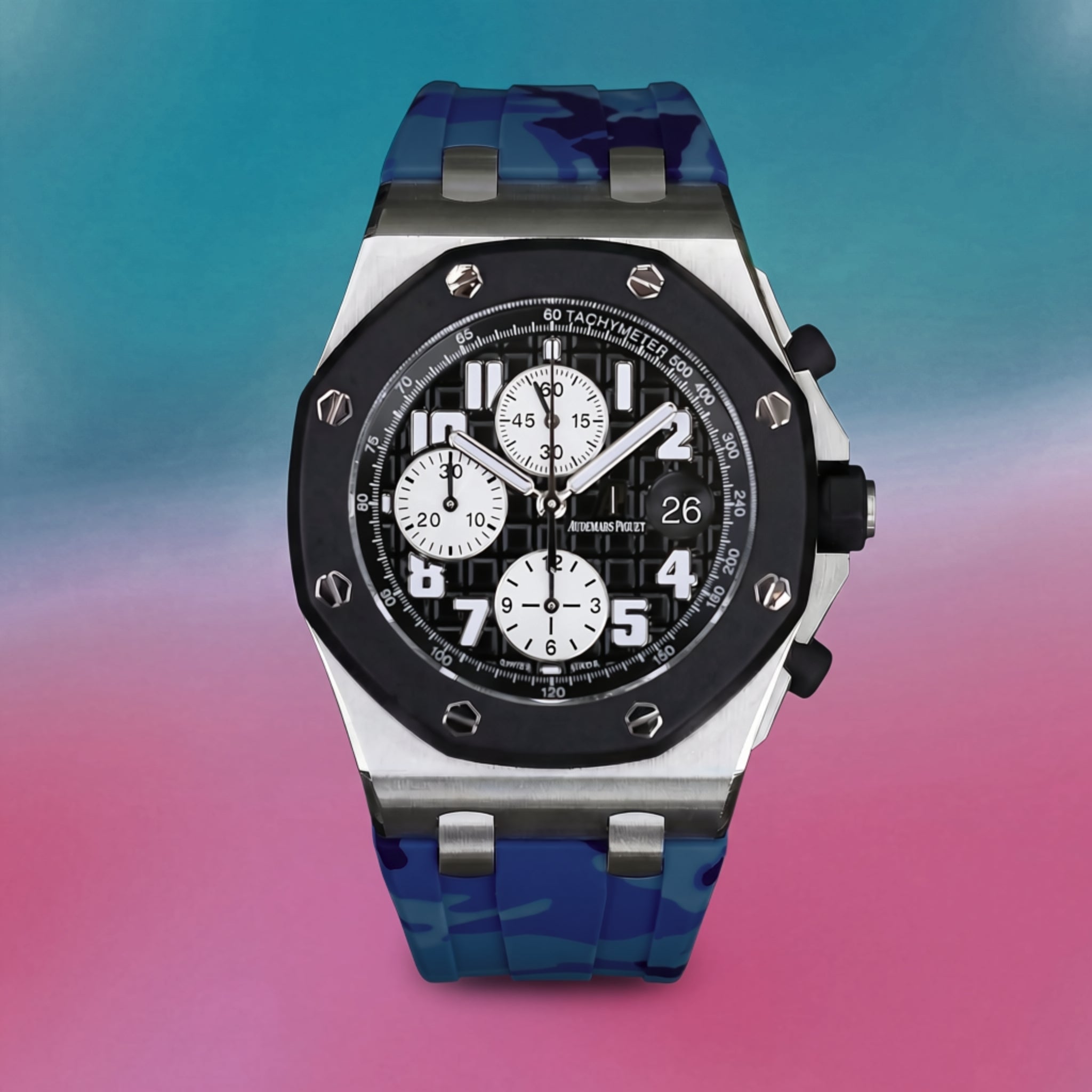 Rubber Strap - For all Audemars Piguet Offshore 42mm - Blue Camo - Helvetus