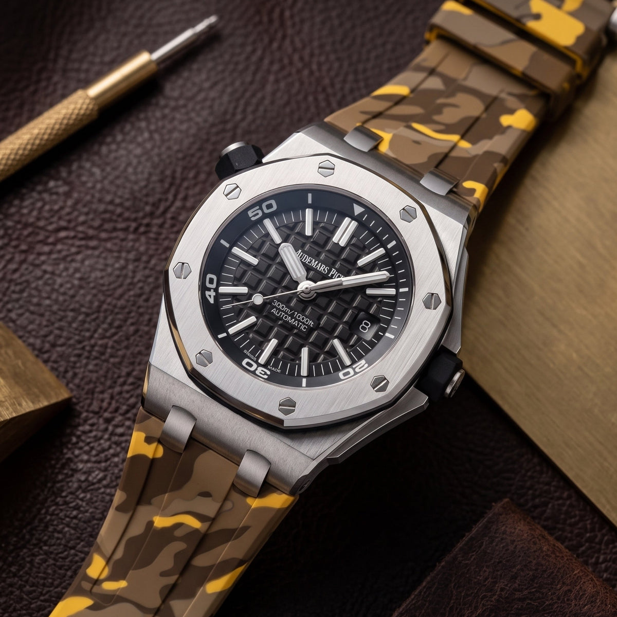 Rubber Strap - For all Audemars Piguet Offshore Diver - Yellow Camo - Helvetus