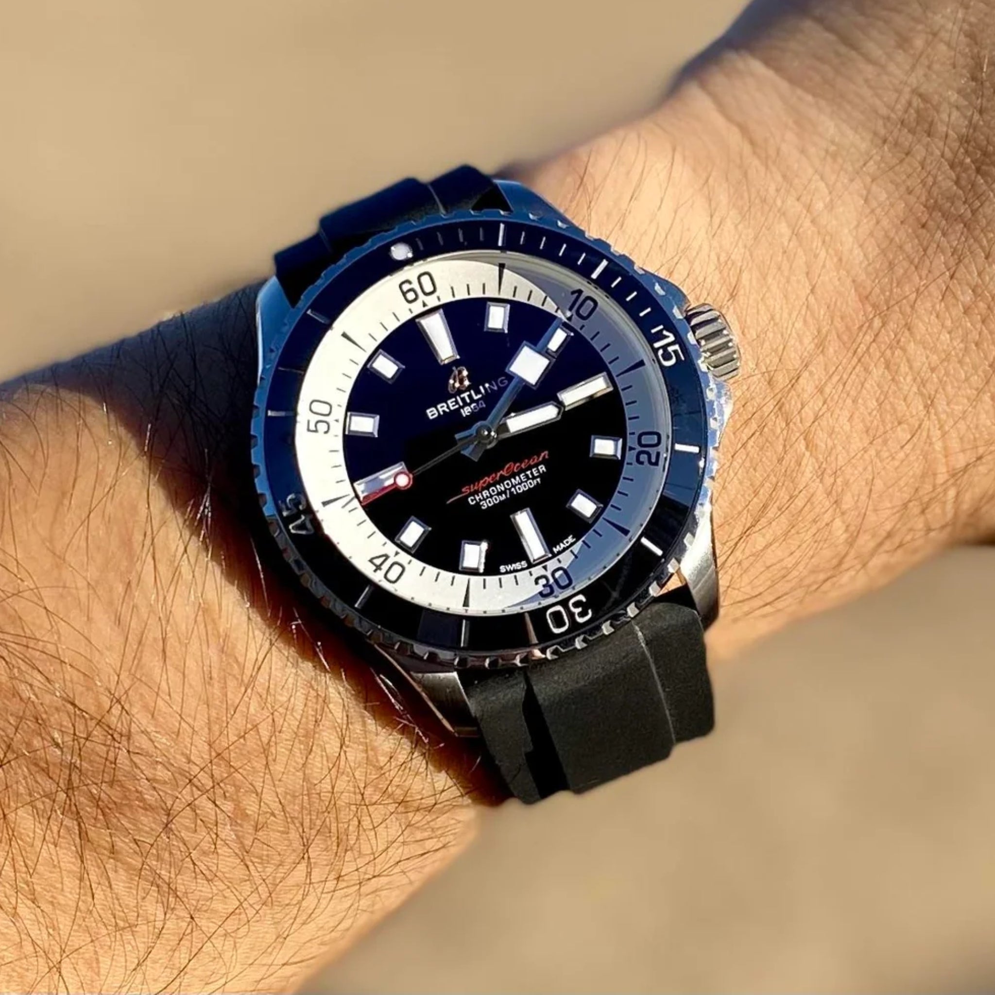 Rubber Strap - For all Breitling Superocean Models - Black - Helvetus