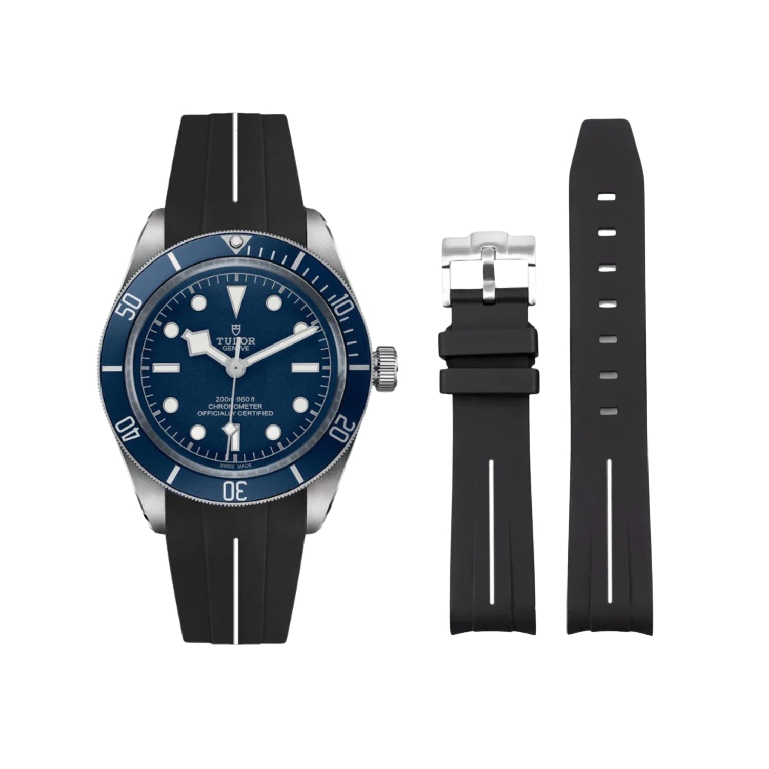 Rubber Strap - For all Tudor Black Bay Models - Black w/White Line | LuxLine® - Helvetus