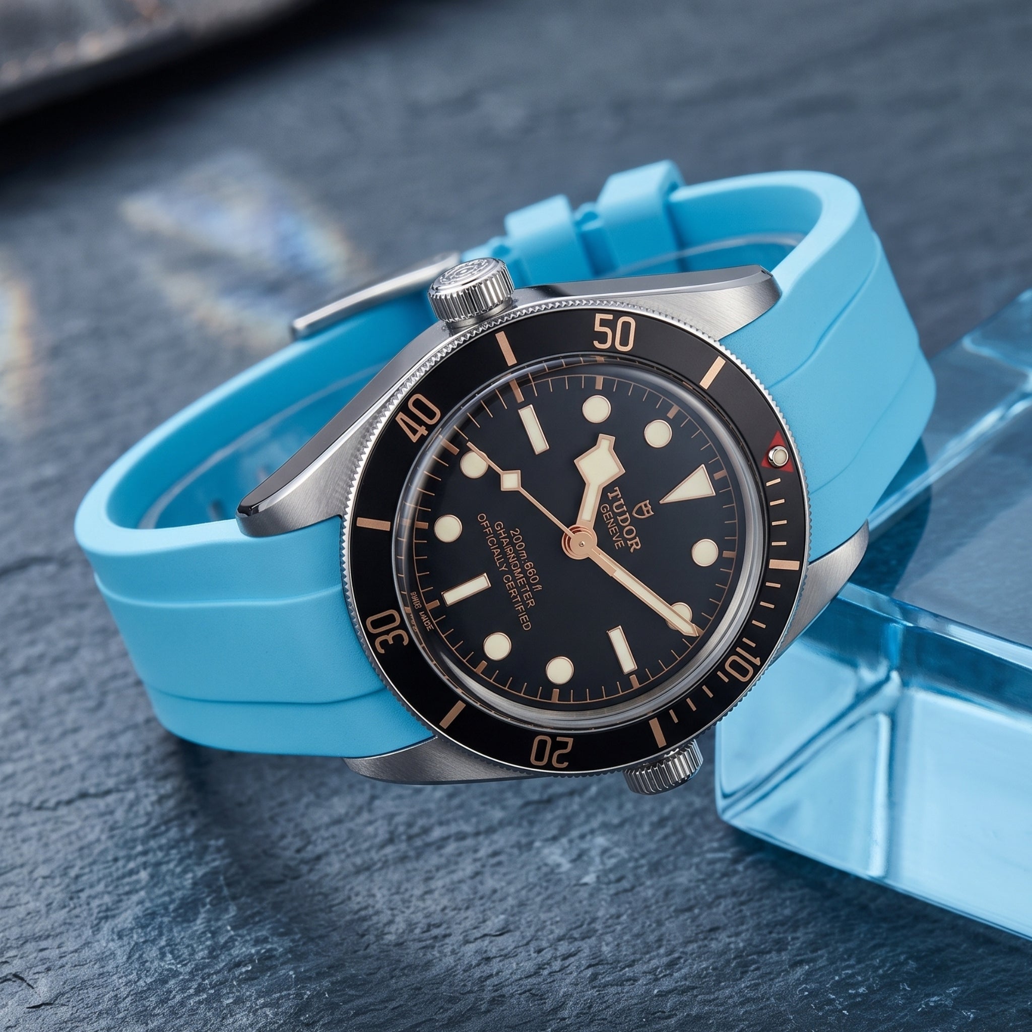 Rubber Strap - For all Tudor Black Bay Models - Light Blue - Helvetus