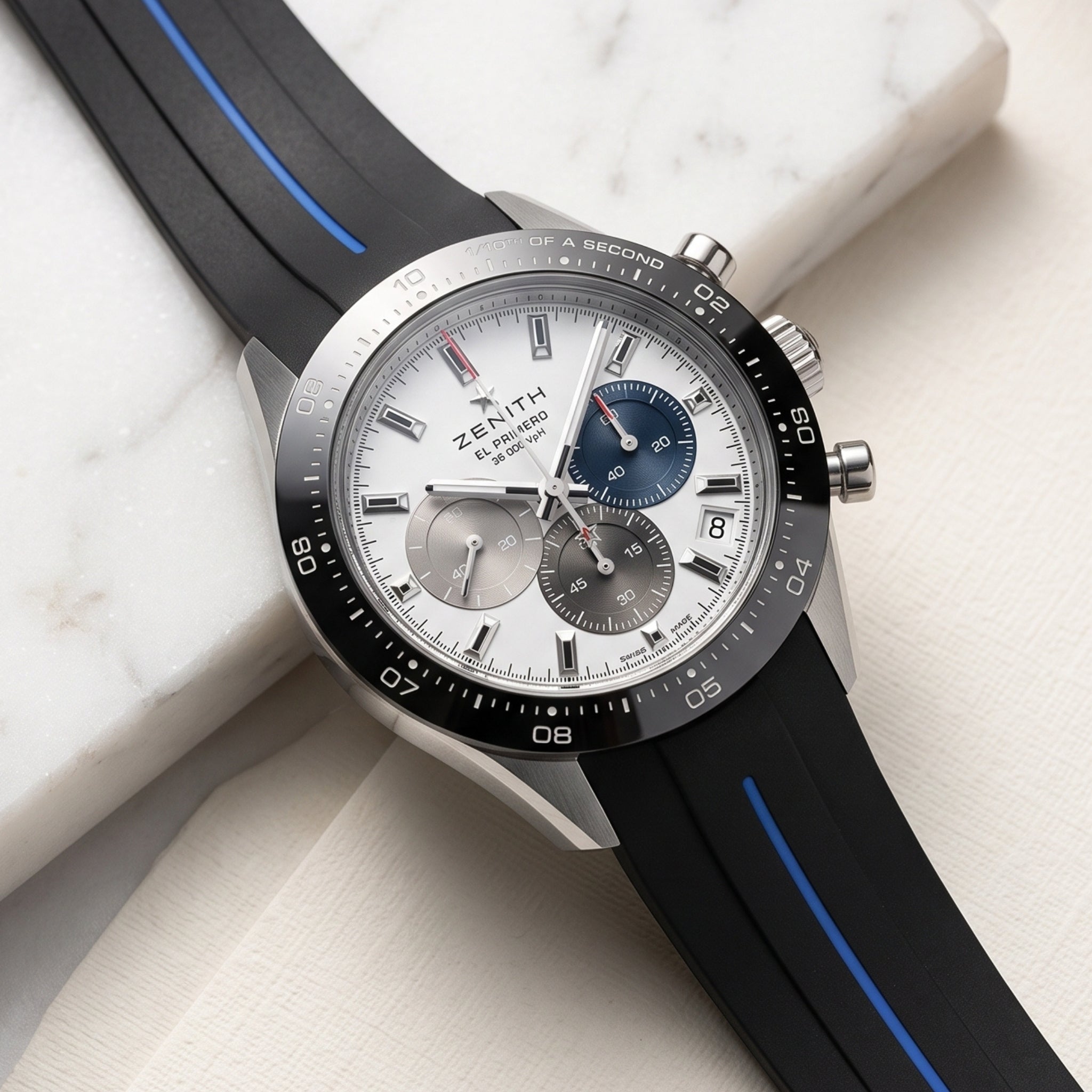 Rubber Strap - For all Zenith Chronomaster Models - Black w/Blue Line | LuxLine® - Helvetus