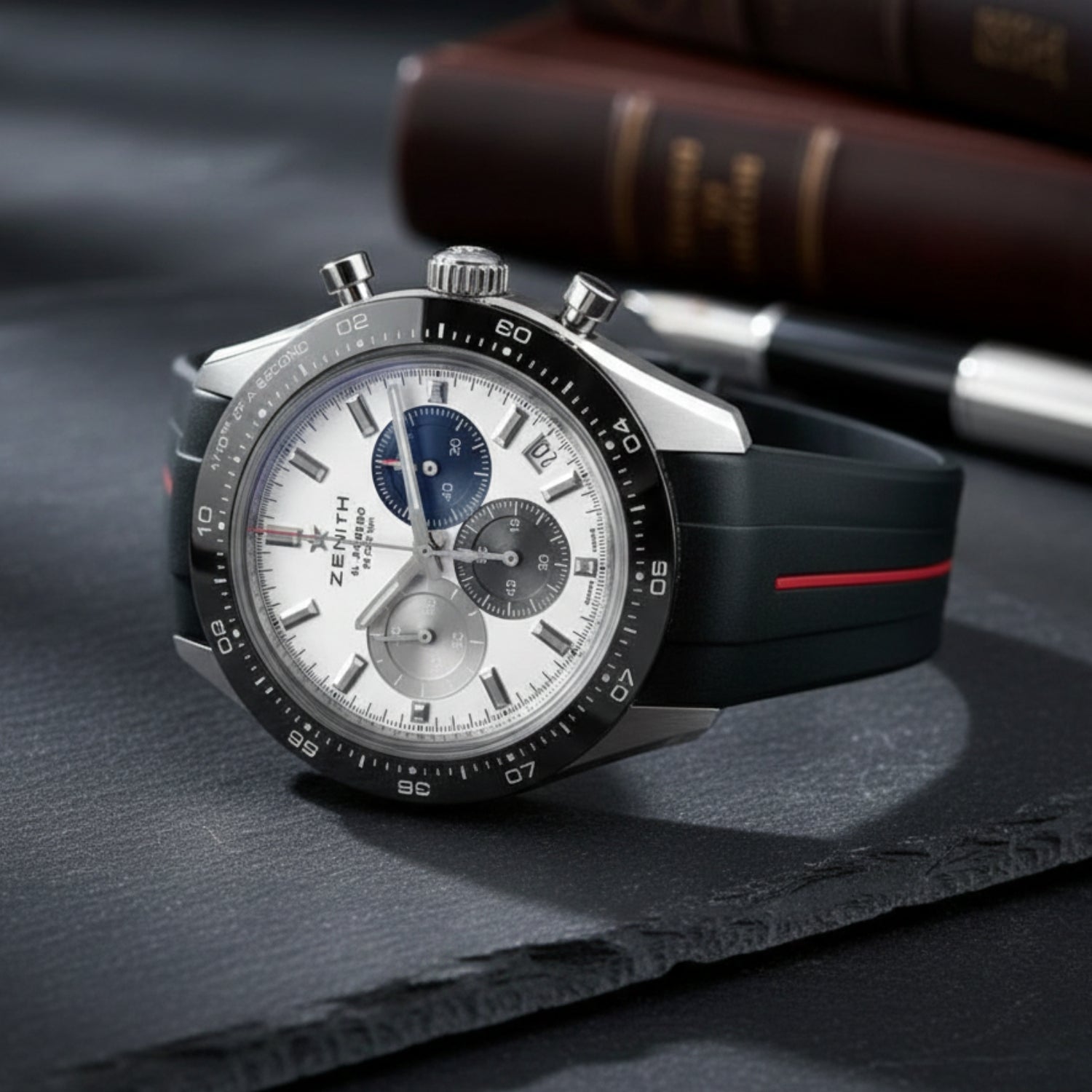 Rubber Strap - For all Zenith Chronomaster Models - Black w/Red Line | LuxLine® - Helvetus