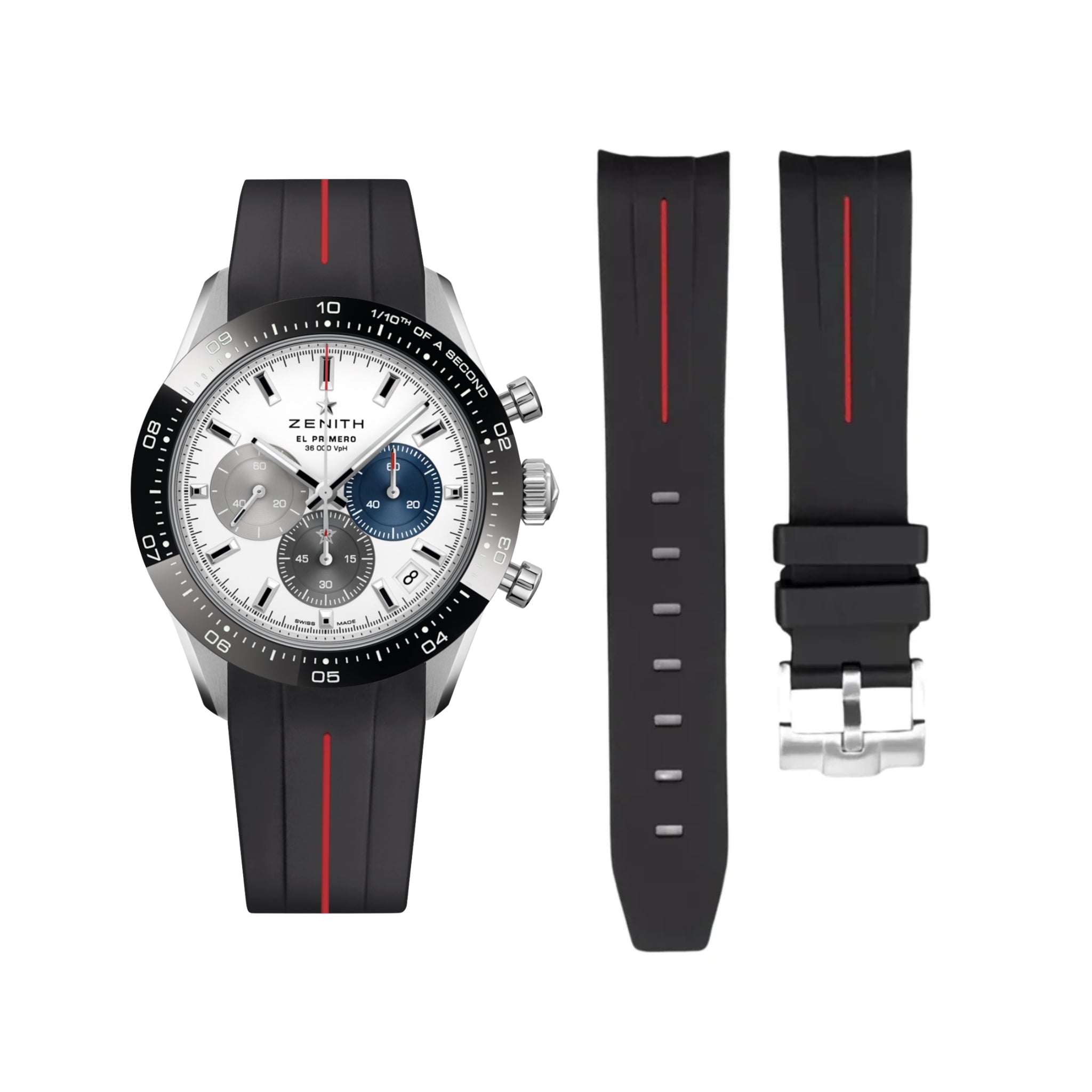 Rubber Strap - For all Zenith Chronomaster Models - Black w/Red Line | LuxLine® - Helvetus