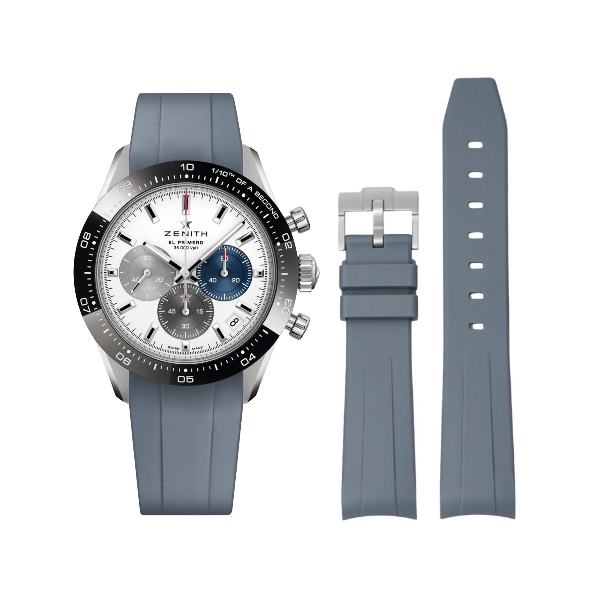 Rubber Strap - For all Zenith Chronomaster Models - Grey - Helvetus