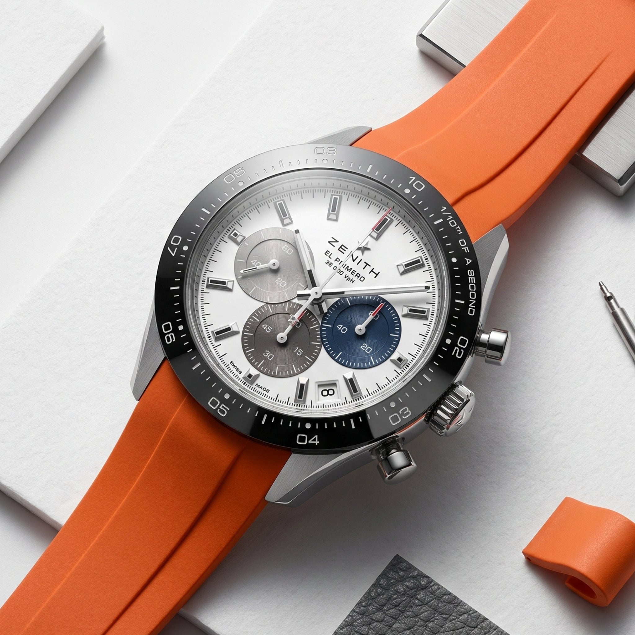 Rubber Strap - For all Zenith Chronomaster Models - Orange - Helvetus