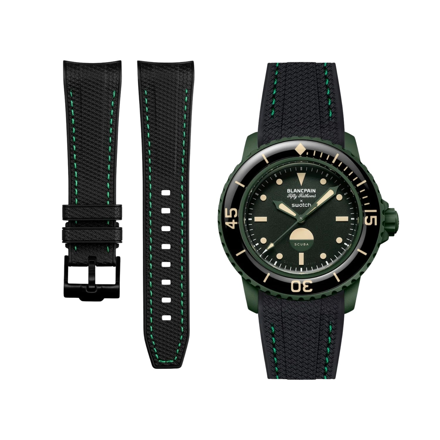 Rubber Strap - For Blancpain X Swatch - Green Abyss - Black/Green - Helvetus