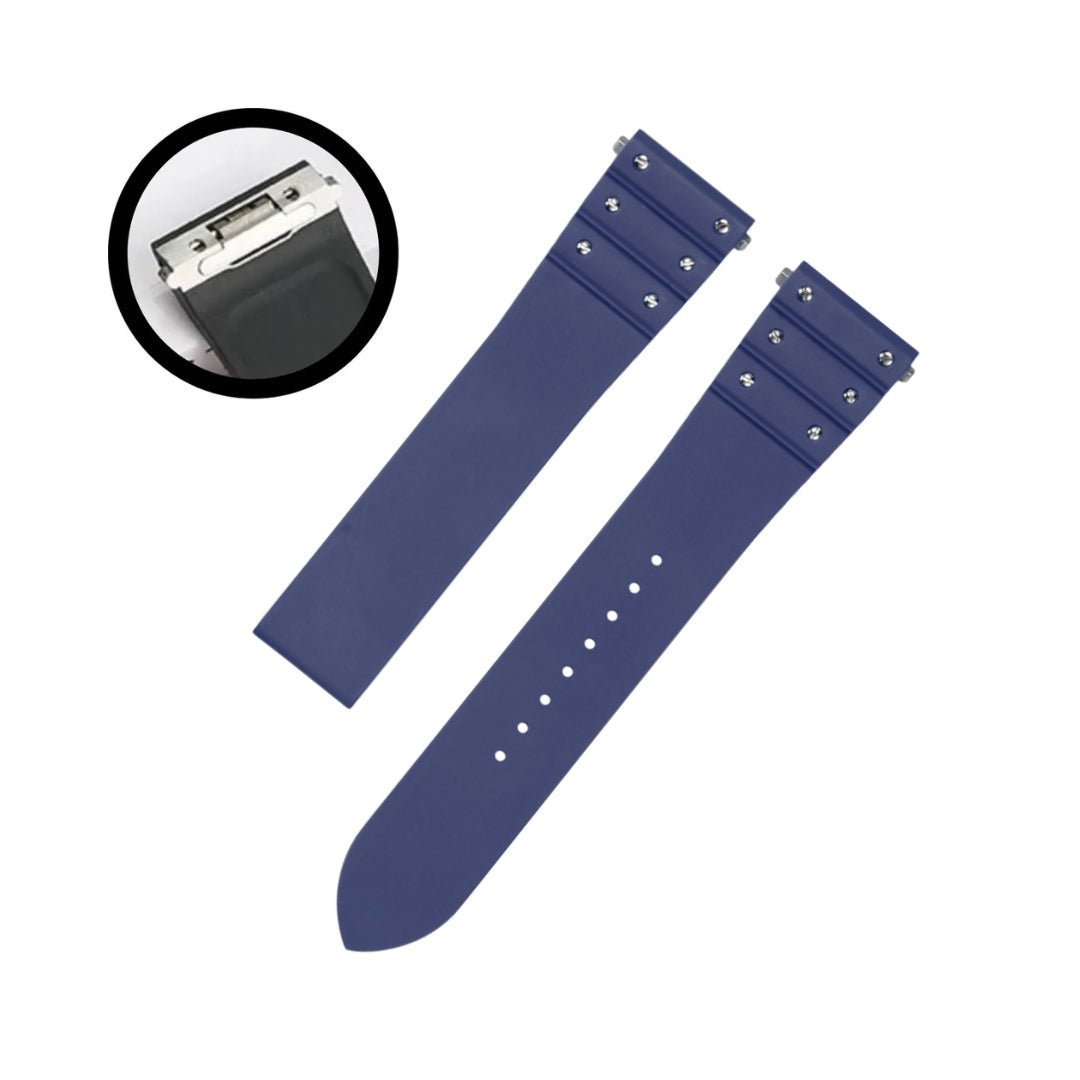 Rubber Strap - For Cartier Santos Medium/Large - Navy Blue with Screws - Quick Release/Switch - Helvetus