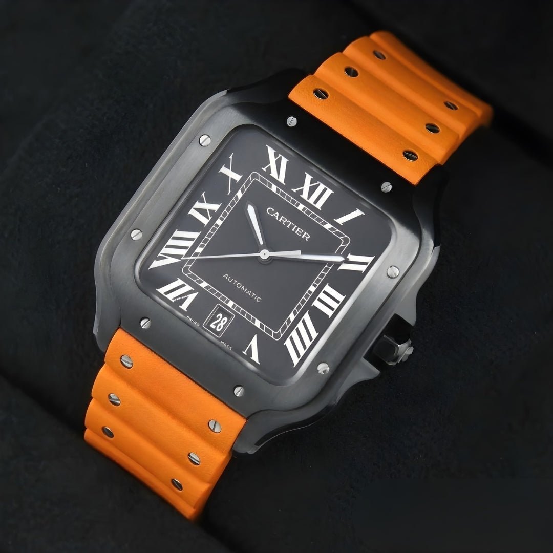 Rubber Strap - For Cartier Santos Medium/Large - Orange with Screws - Quick Release/Switch - Helvetus