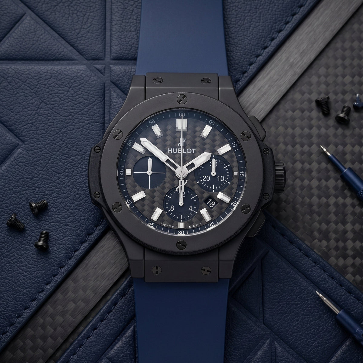 Rubber Strap - For Hublot Big Bang 44mm - Navy Blue - Helvetus
