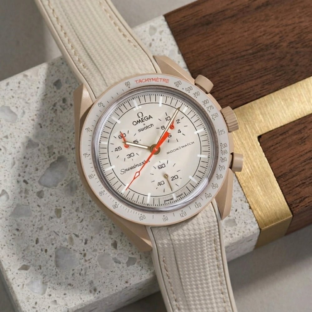 Rubber Strap - For Mission to Jupiter | Omega X Swatch | MoonSwatch - Beige w/White - Helvetus