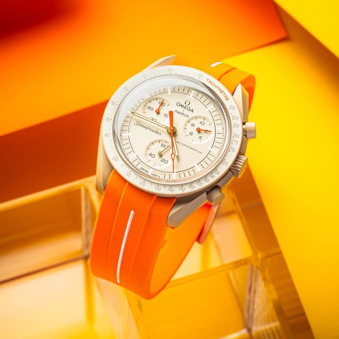 Rubber Strap - For Mission to Jupiter | Omega X Swatch | MoonSwatch - Orange w/White Line - Helvetus