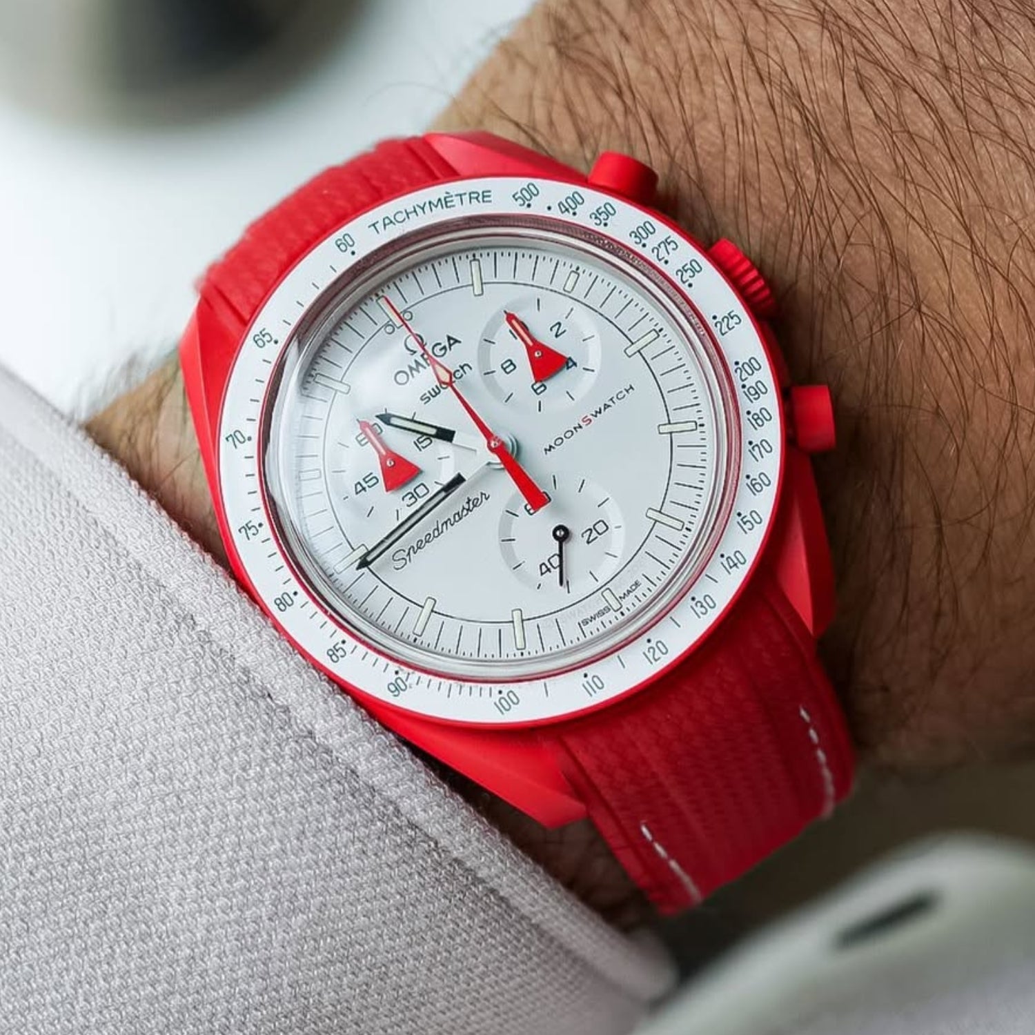 Rubber Strap - For Mission to Mars | Omega X Swatch | MoonSwatch - Red w/White - Helvetus
