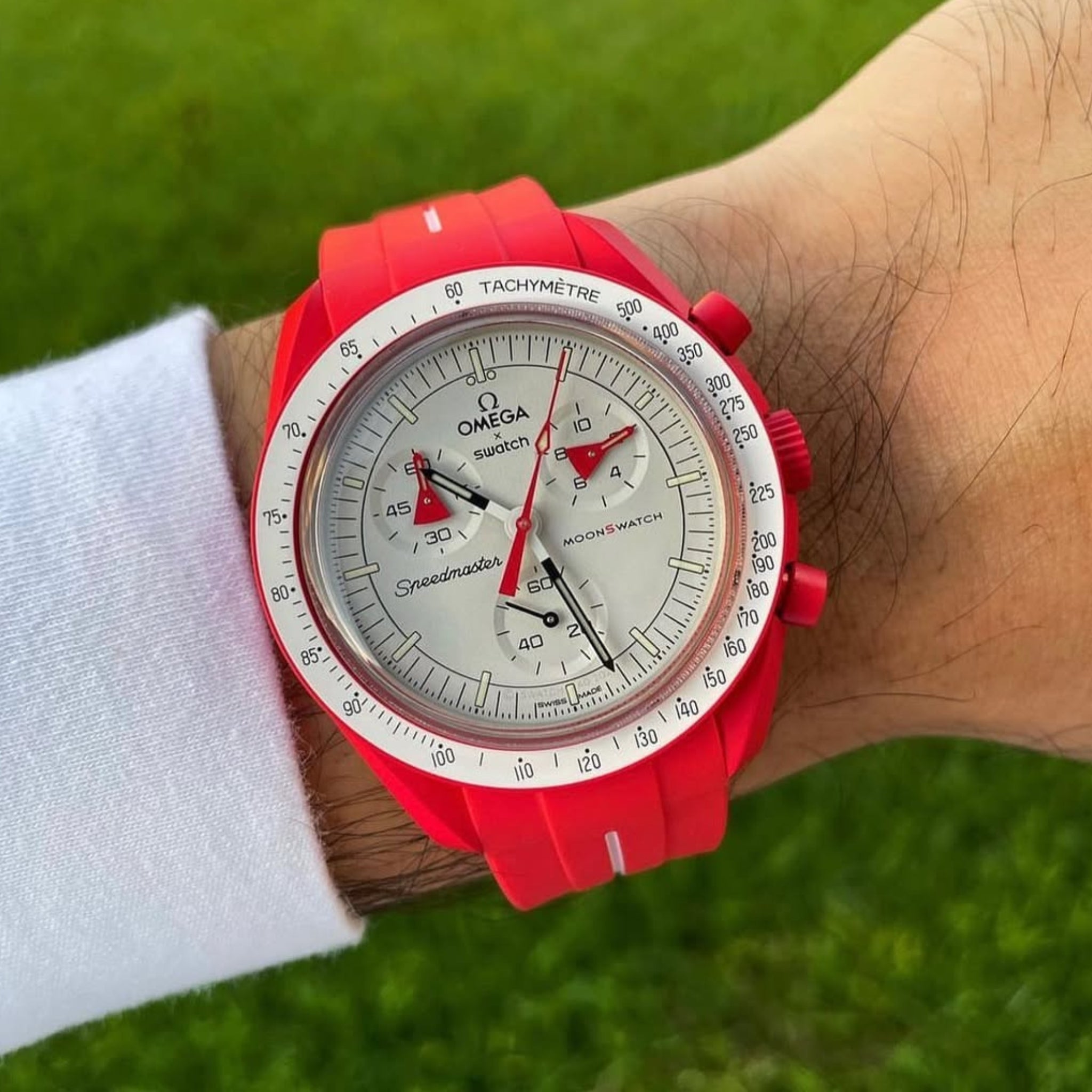 Rubber Strap - For Mission to Mars | Omega X Swatch | MoonSwatch - Red w/White Line - Helvetus