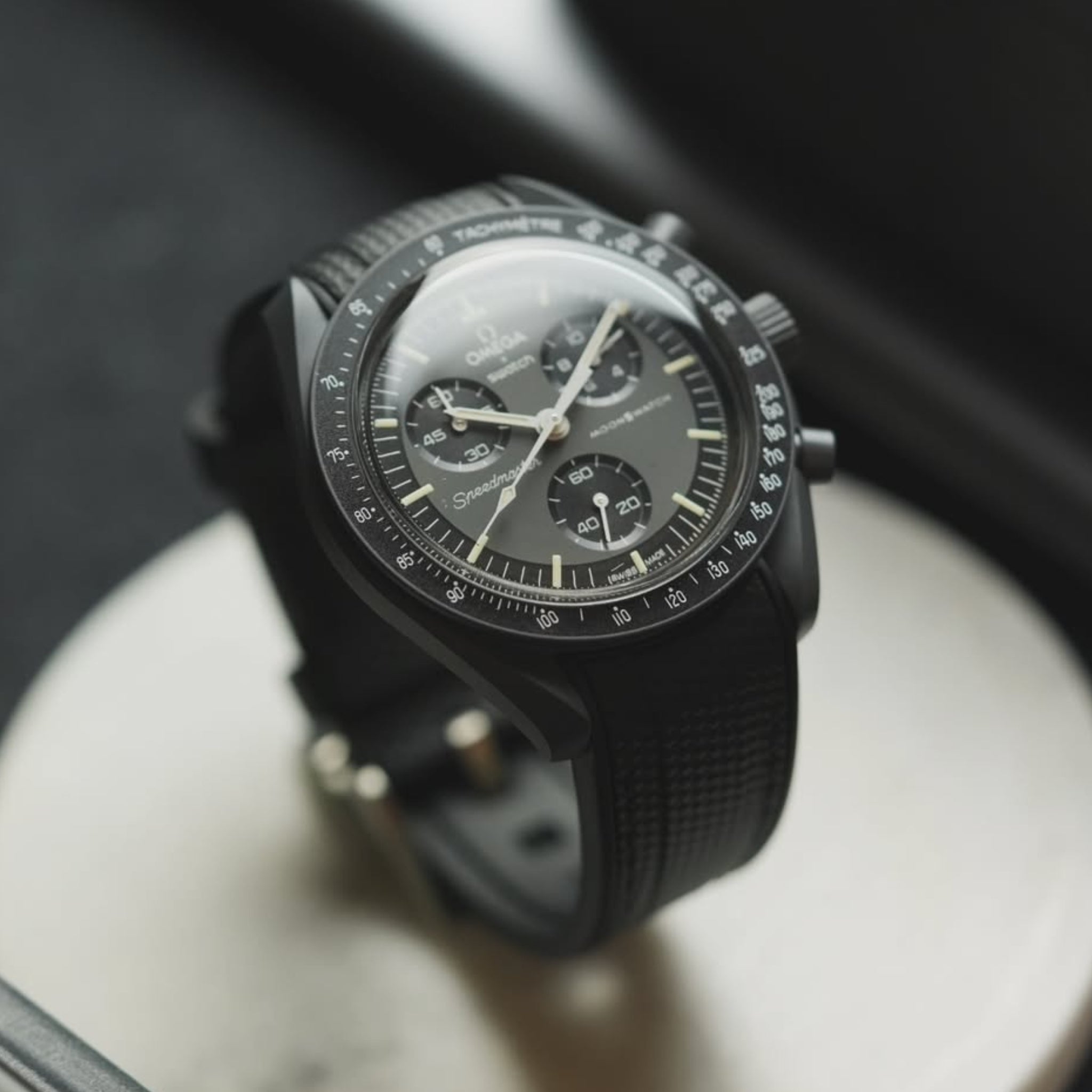 Rubber Strap - For Mission to Mercury | Omega X Swatch | MoonSwatch - Black w/Black Line - Helvetus