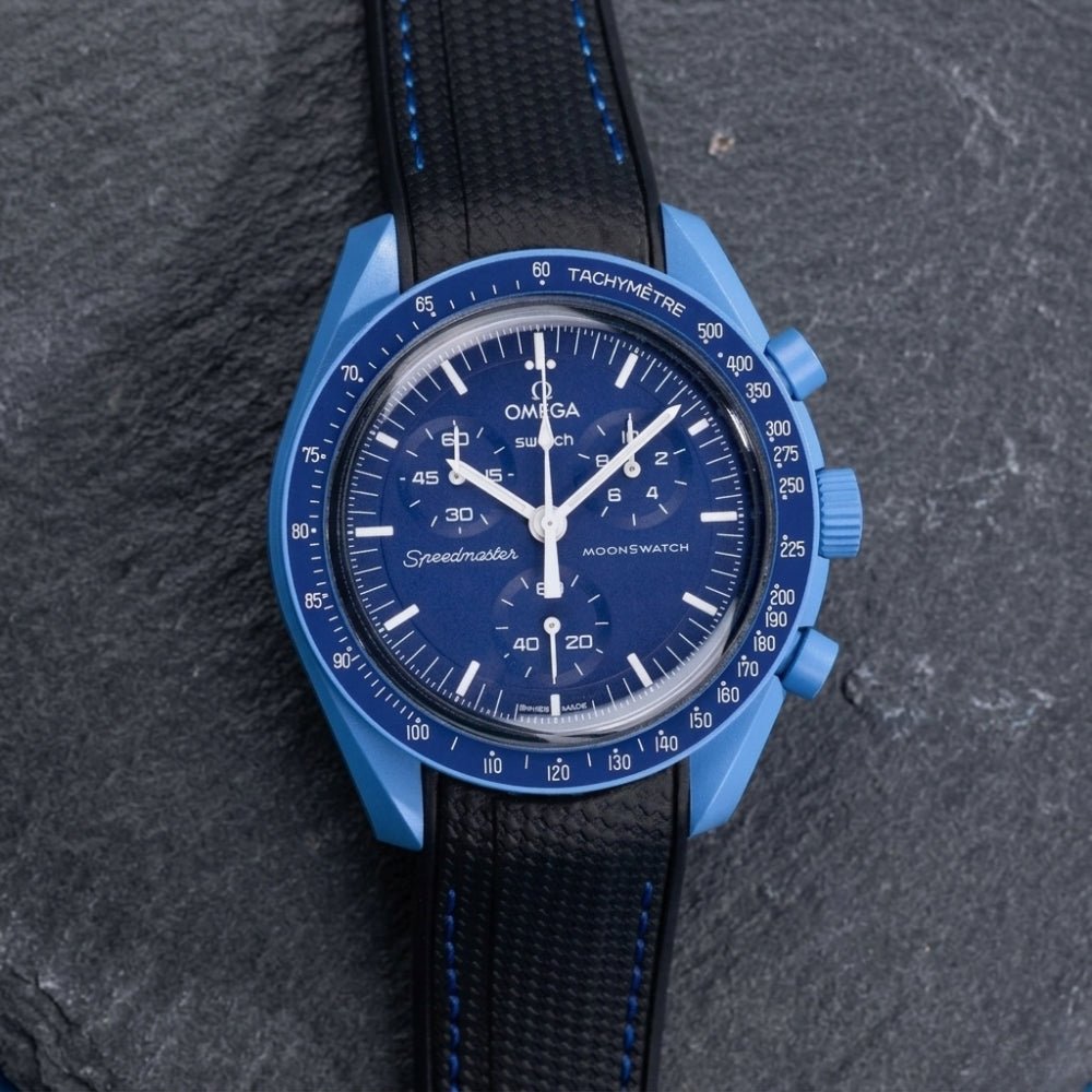 Rubber Strap - For Mission to Neptune | Omega X Swatch | MoonSwatch - Black w/Blue - Helvetus