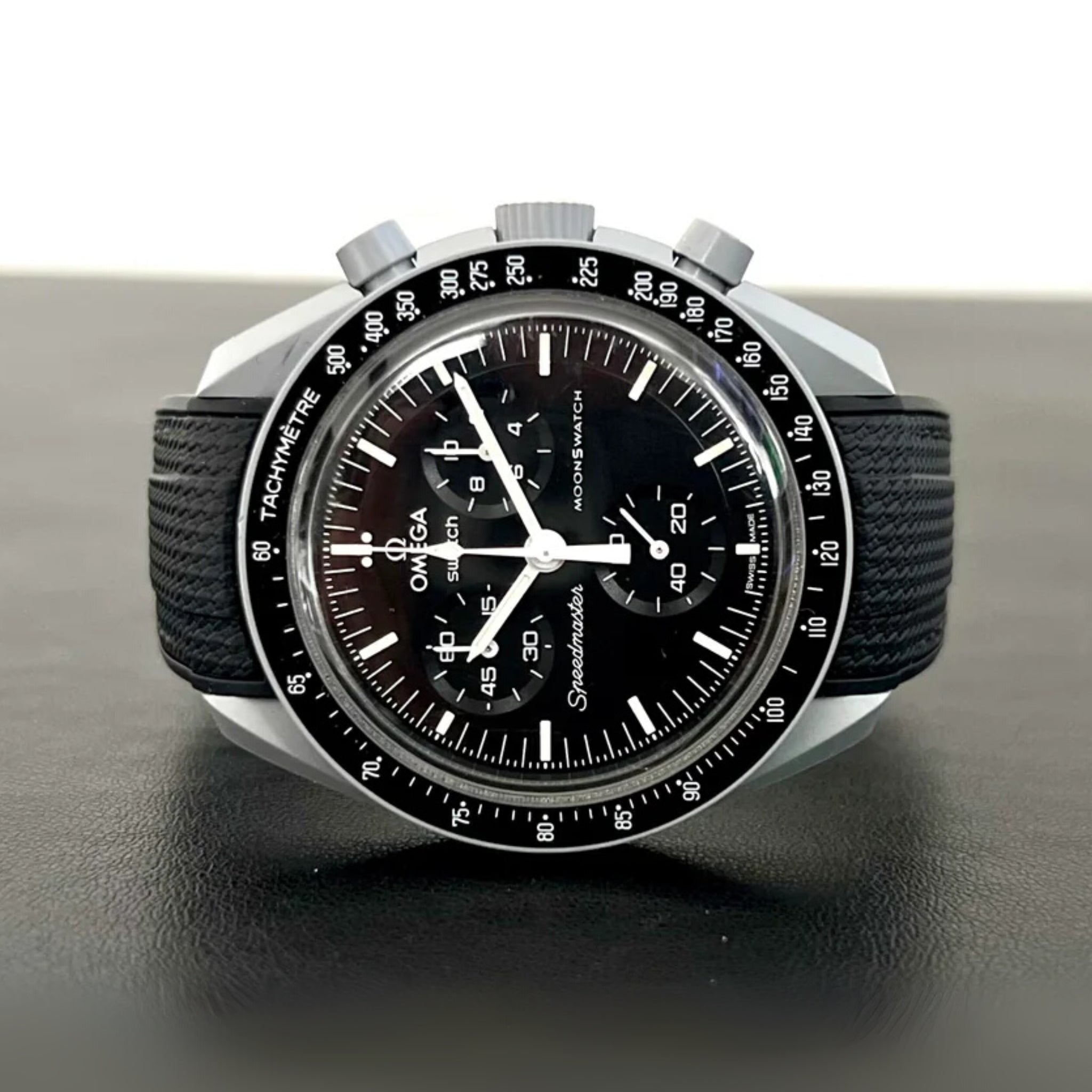 Rubber Strap - For Mission to the Moon | Omega X Swatch | MoonSwatch - Black w/Black Line - Helvetus