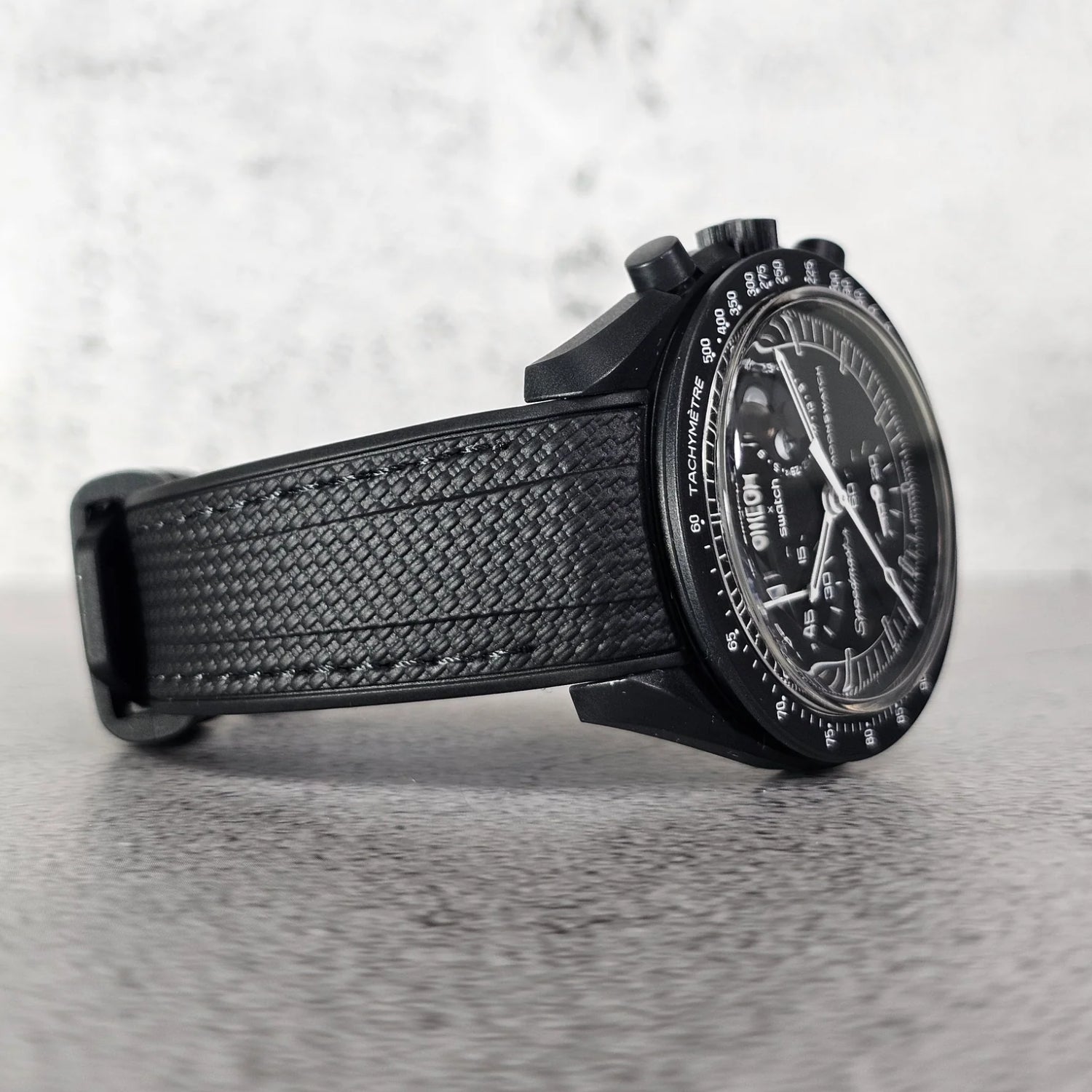 Rubber Strap - For Mission to the Moonphase - New Moon | Omega X Swatch | MoonSwatch - Black w/Black - Helvetus