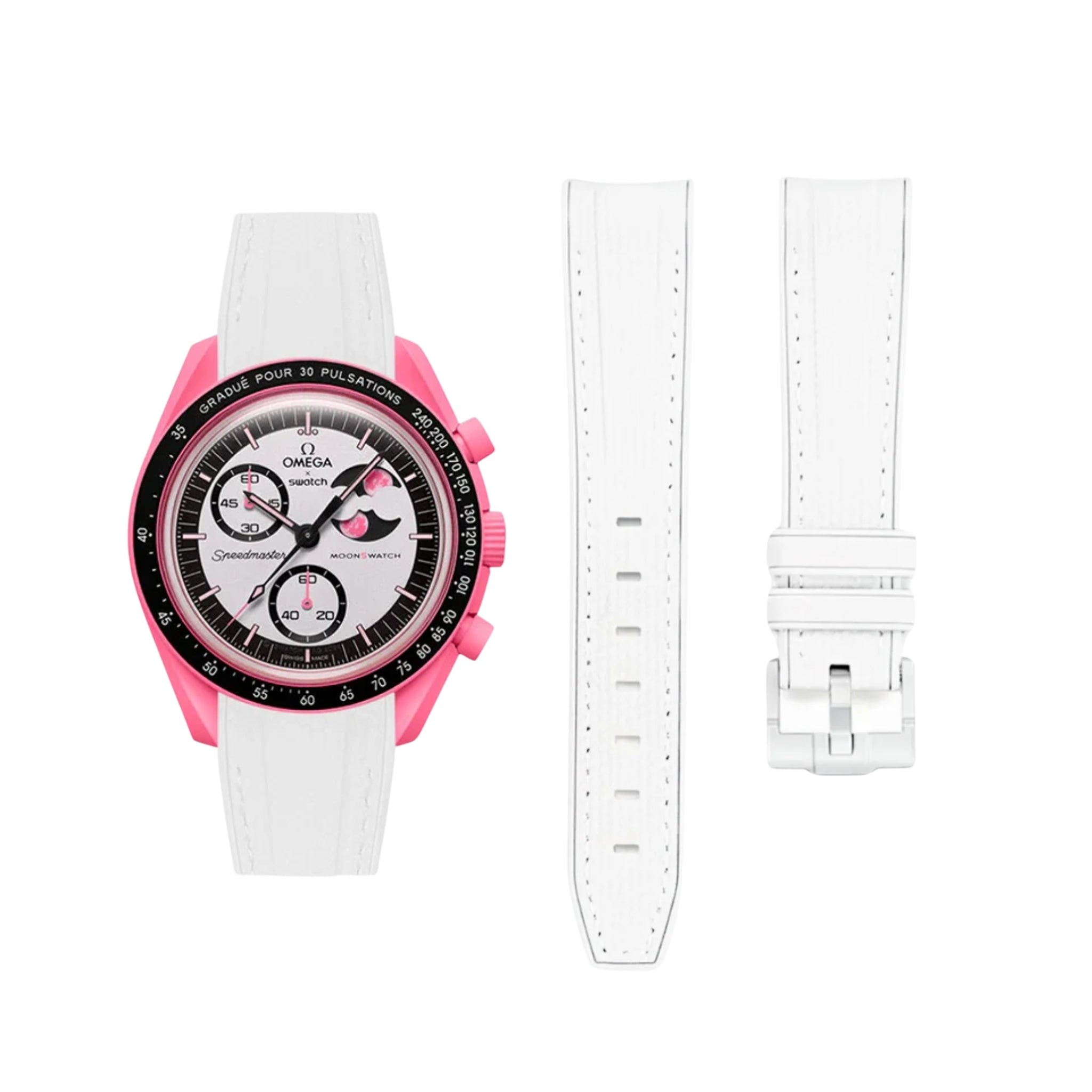 Rubber Strap - For Mission to The Pink Moonphase - White - Helvetus