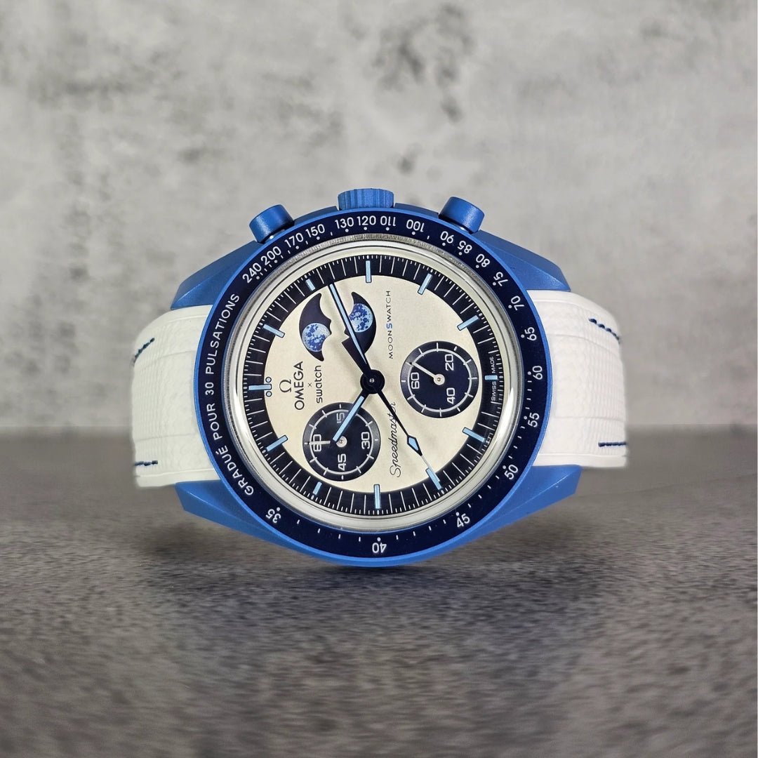 Rubber Strap - For Mission to the Super Blue Moonphase | MoonSwatch - White w/Blue - Helvetus
