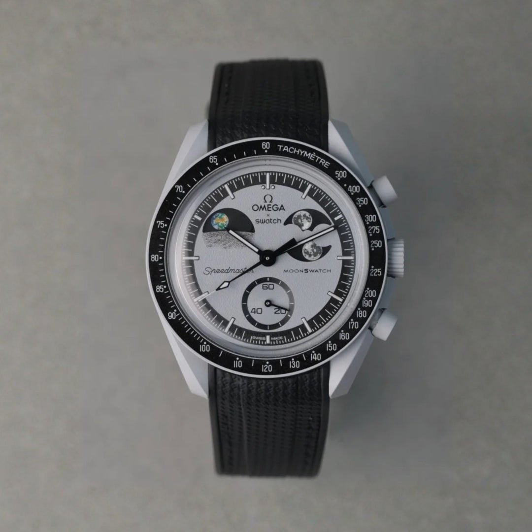 Rubber Strap - For MoonSwatch Mission To EarthPhase - Black w/Black - Helvetus