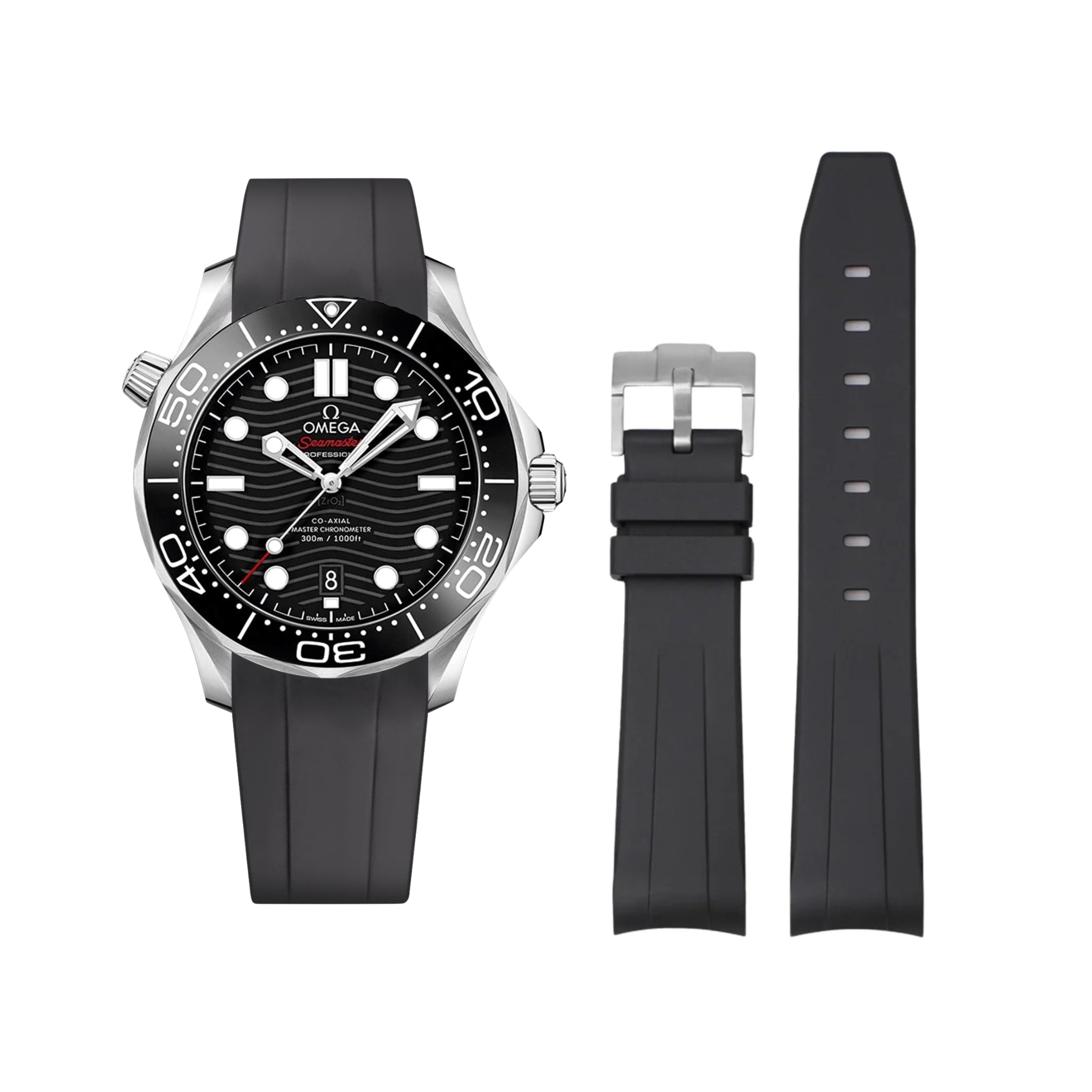 Rubber Strap - For Omega Seamaster 300 - Black - Helvetus