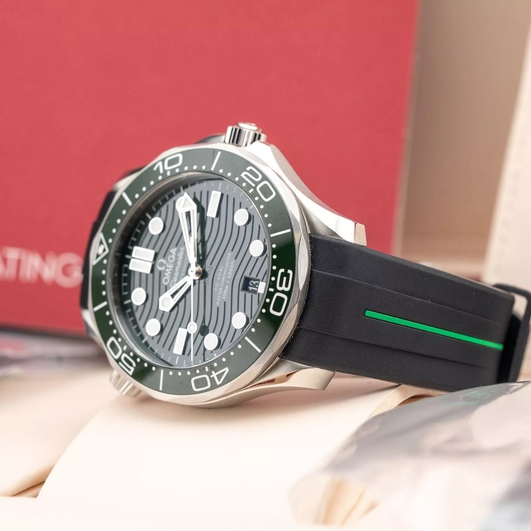 Rubber Strap - For Omega Seamaster 300 - Black/Green | LuxLine® - Helvetus