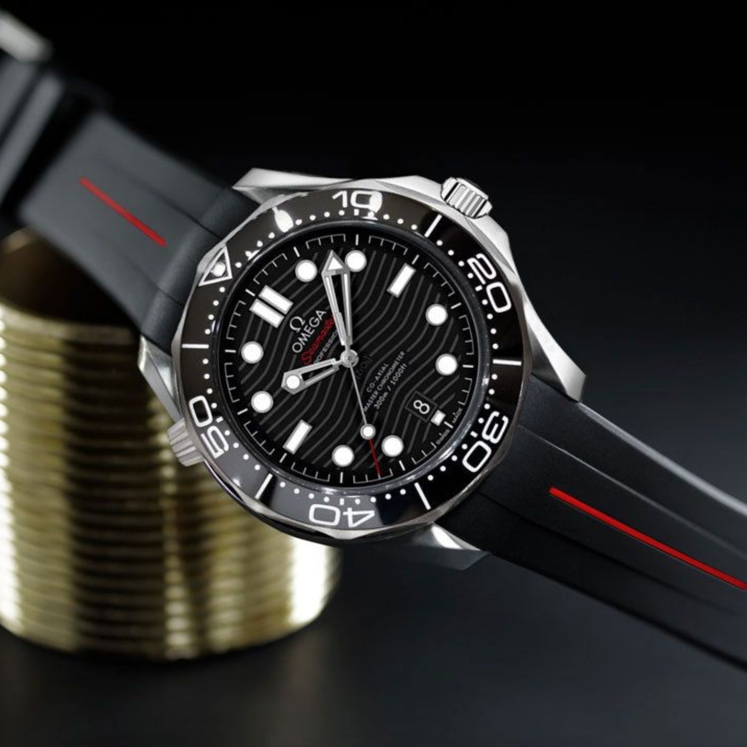 Rubber Strap - For Omega Seamaster 300 - Black/Red | LuxLine® - Helvetus