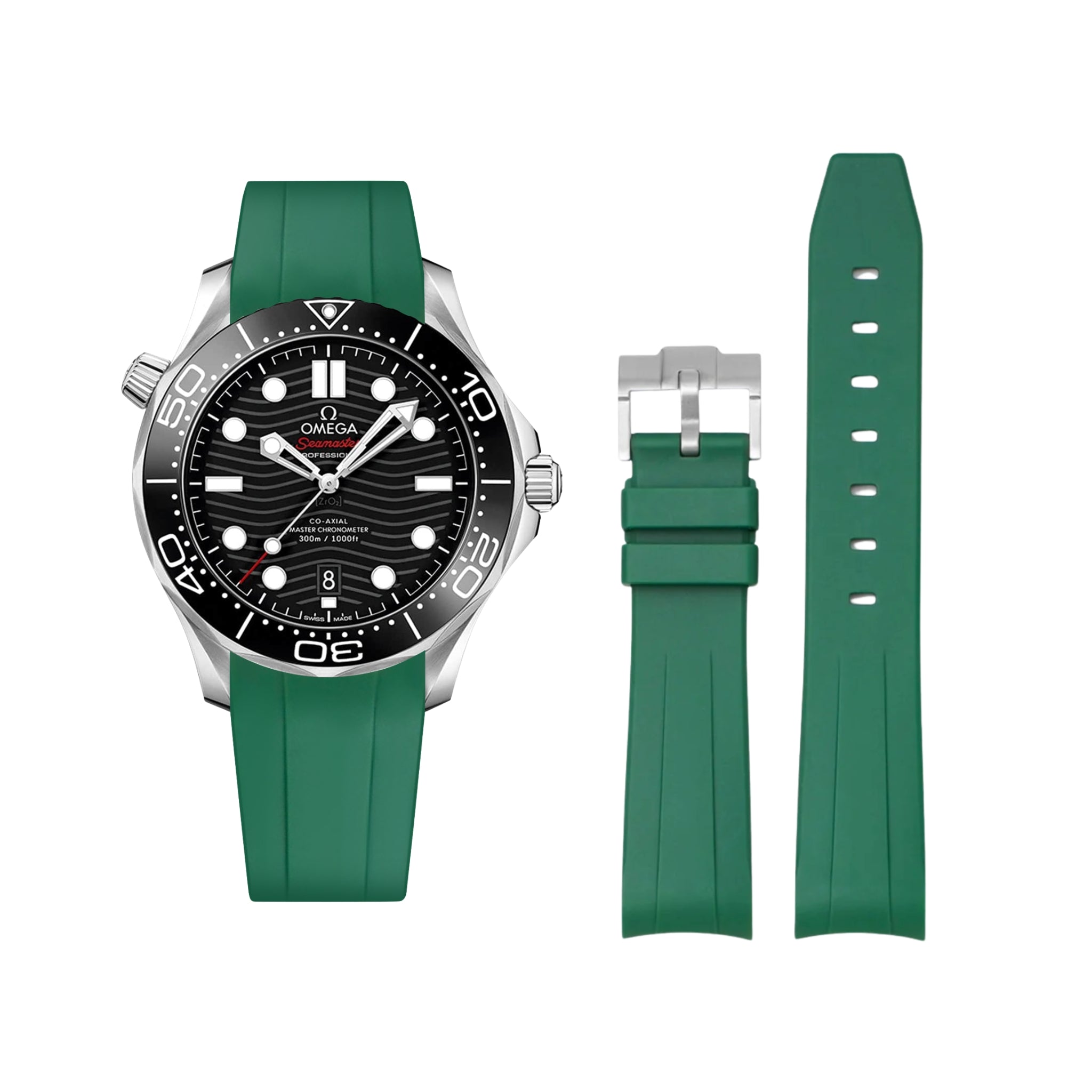 Rubber Strap - For Omega Seamaster 300 - Green - Helvetus