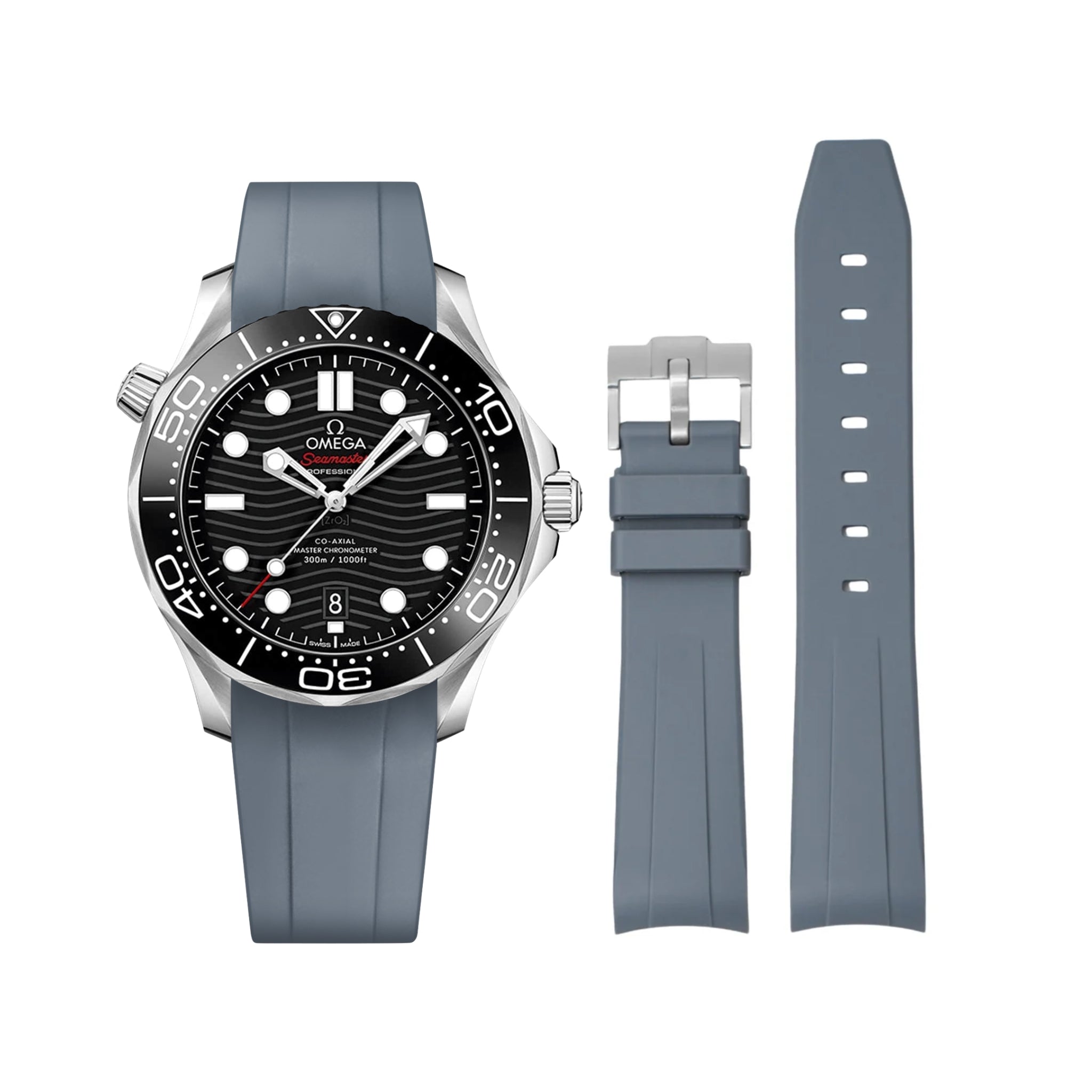 Rubber Strap - For Omega Seamaster 300 - Grey - Helvetus