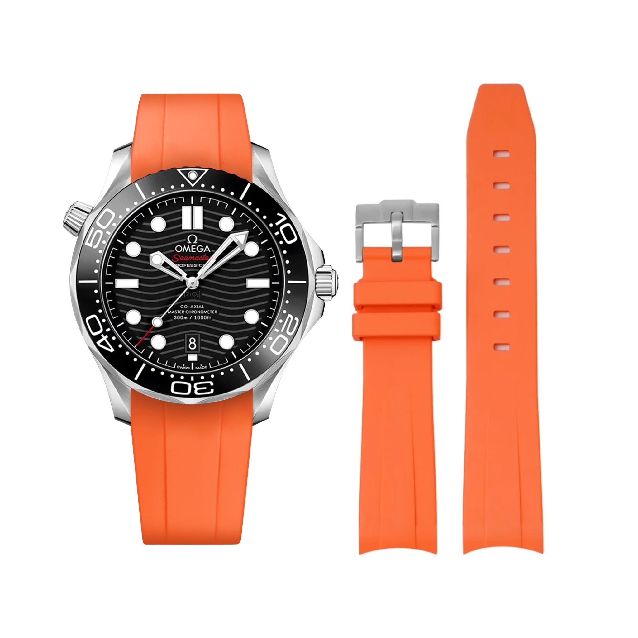 Rubber Strap - For Omega Seamaster 300 - Orange - Helvetus