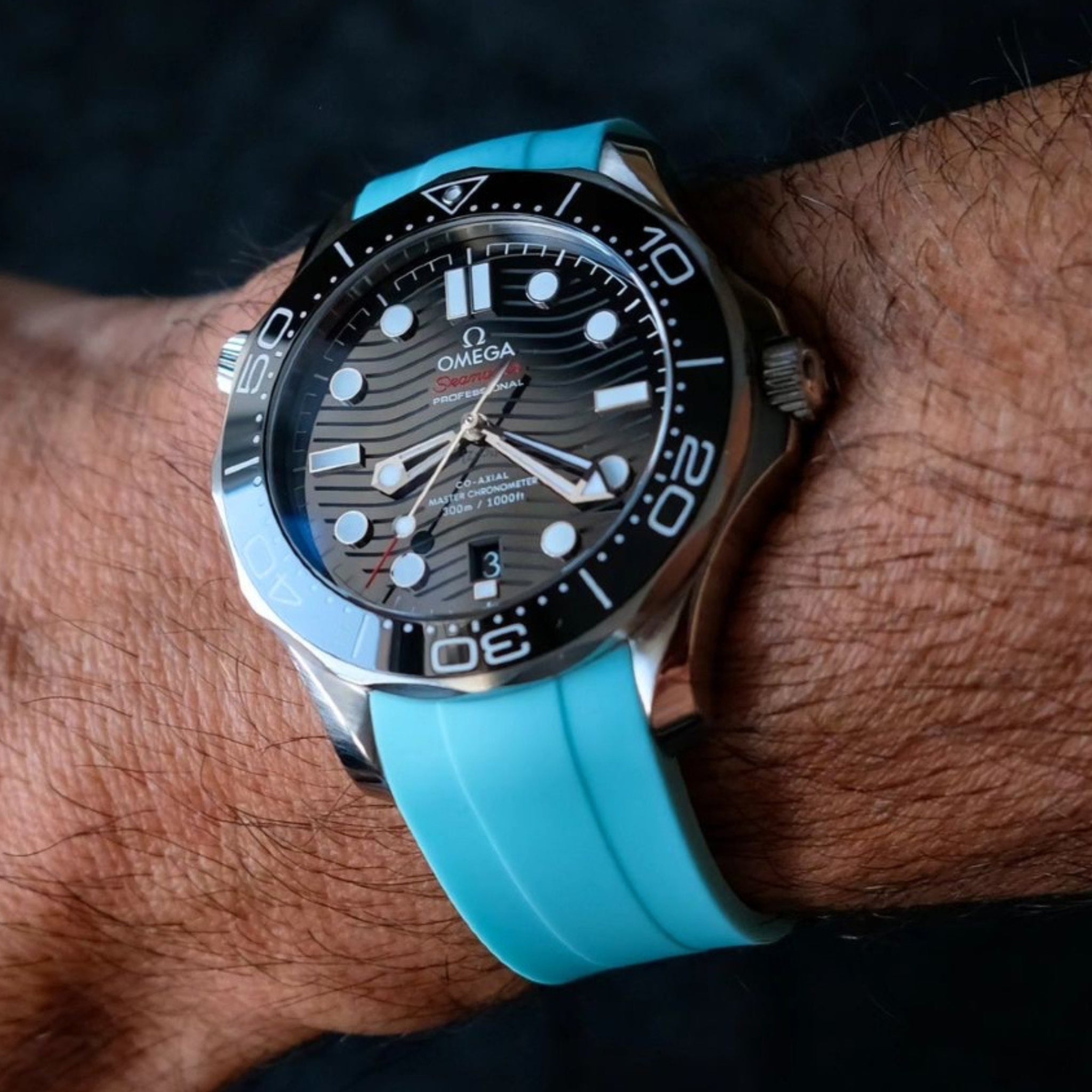 Rubber Strap - For Omega Seamaster 300 - Turquoise - Helvetus