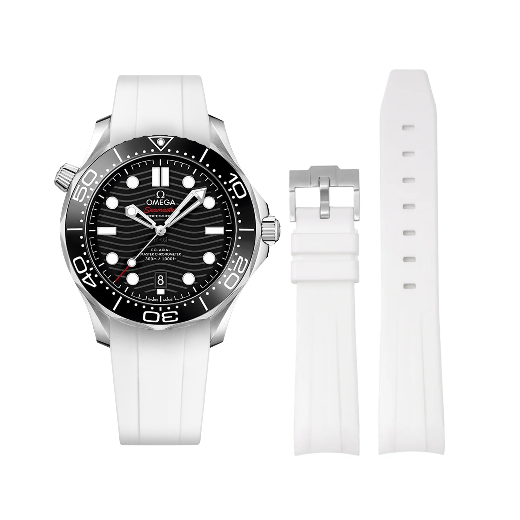 Rubber Strap - For Omega Seamaster 300 - White - Helvetus