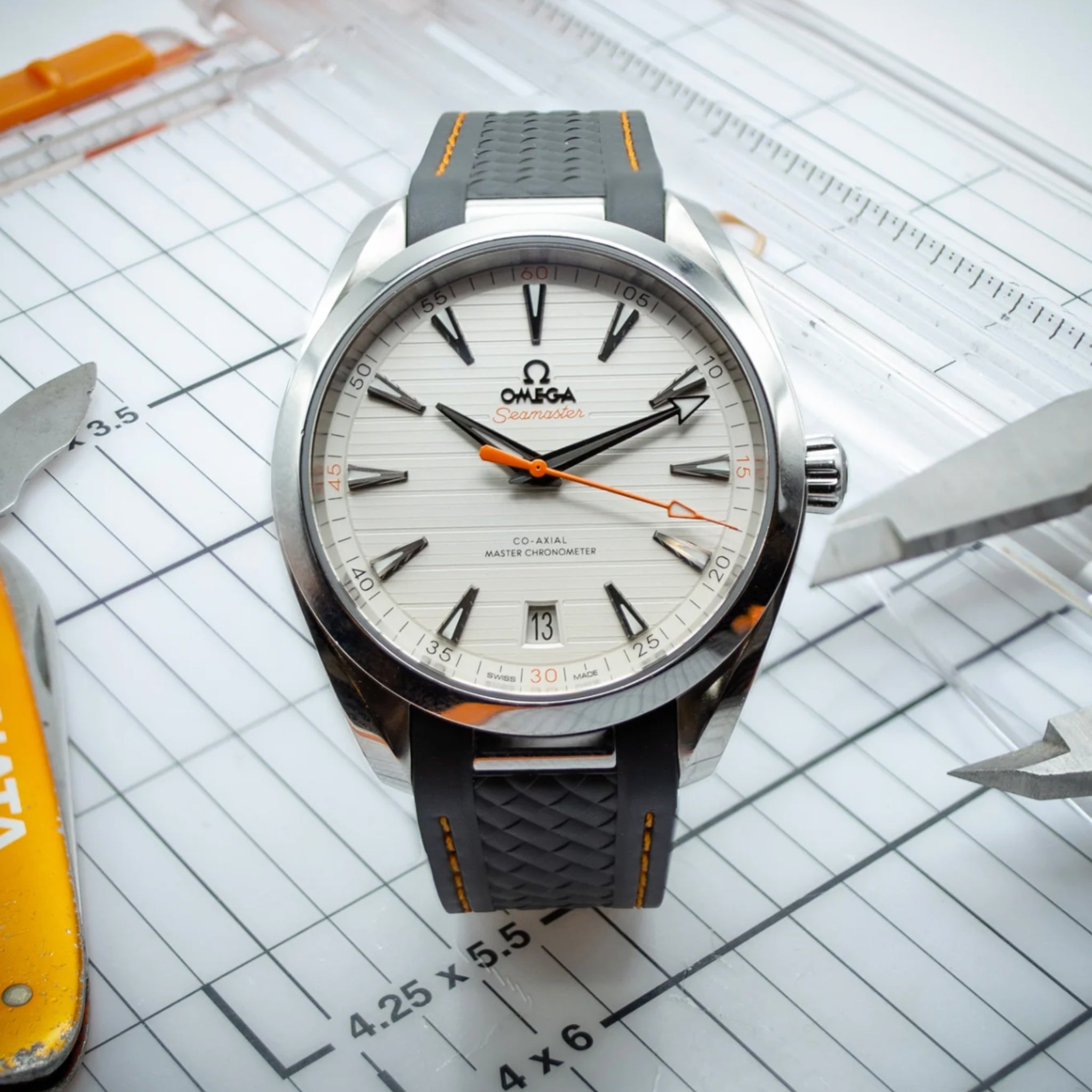 Rubber Strap - For Omega Seamaster Aqua Terra 300 / 150m - Black/Orange - Helvetus