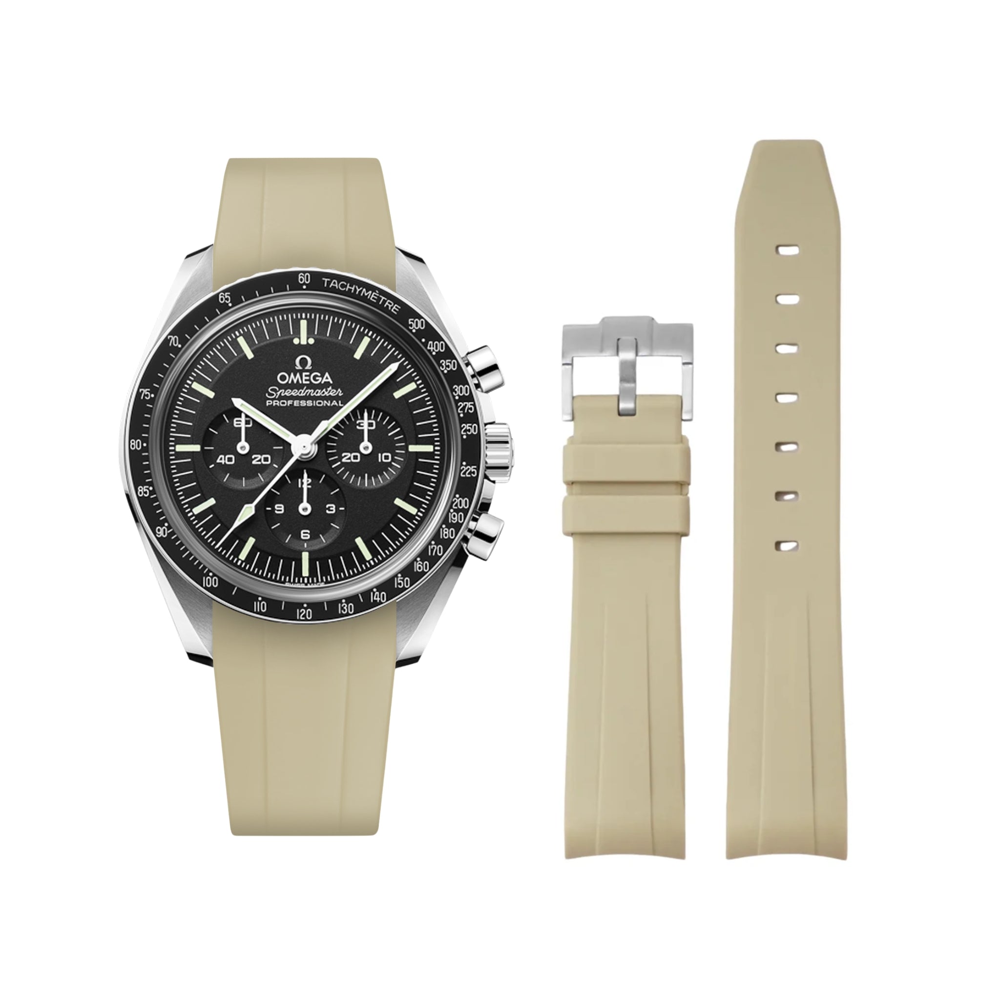 Rubber Strap - For Omega Speedmaster - Beige - Helvetus