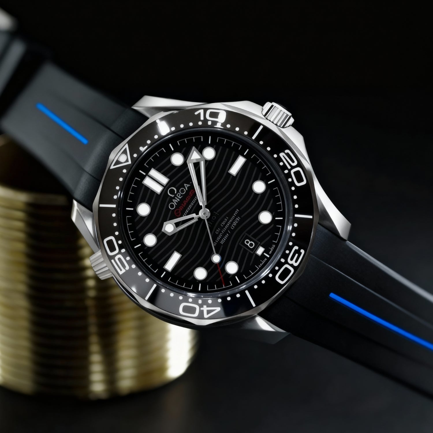 Rubber Strap - For Omega Speedmaster - Black w/Blue Line | LuxLine® - Helvetus