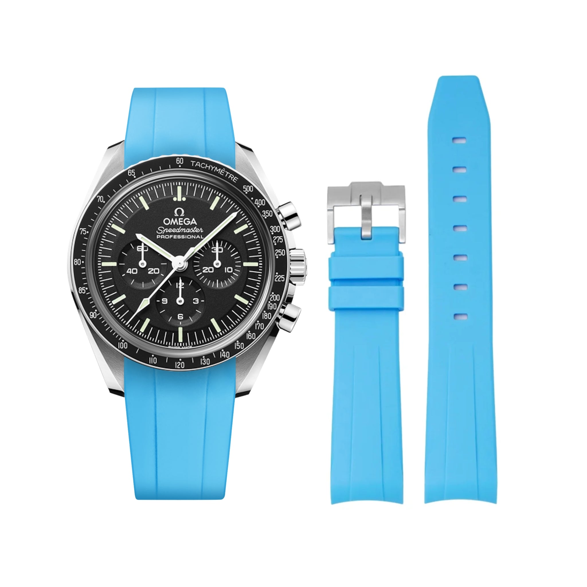 Rubber Strap - For Omega Speedmaster - Light Blue - Helvetus