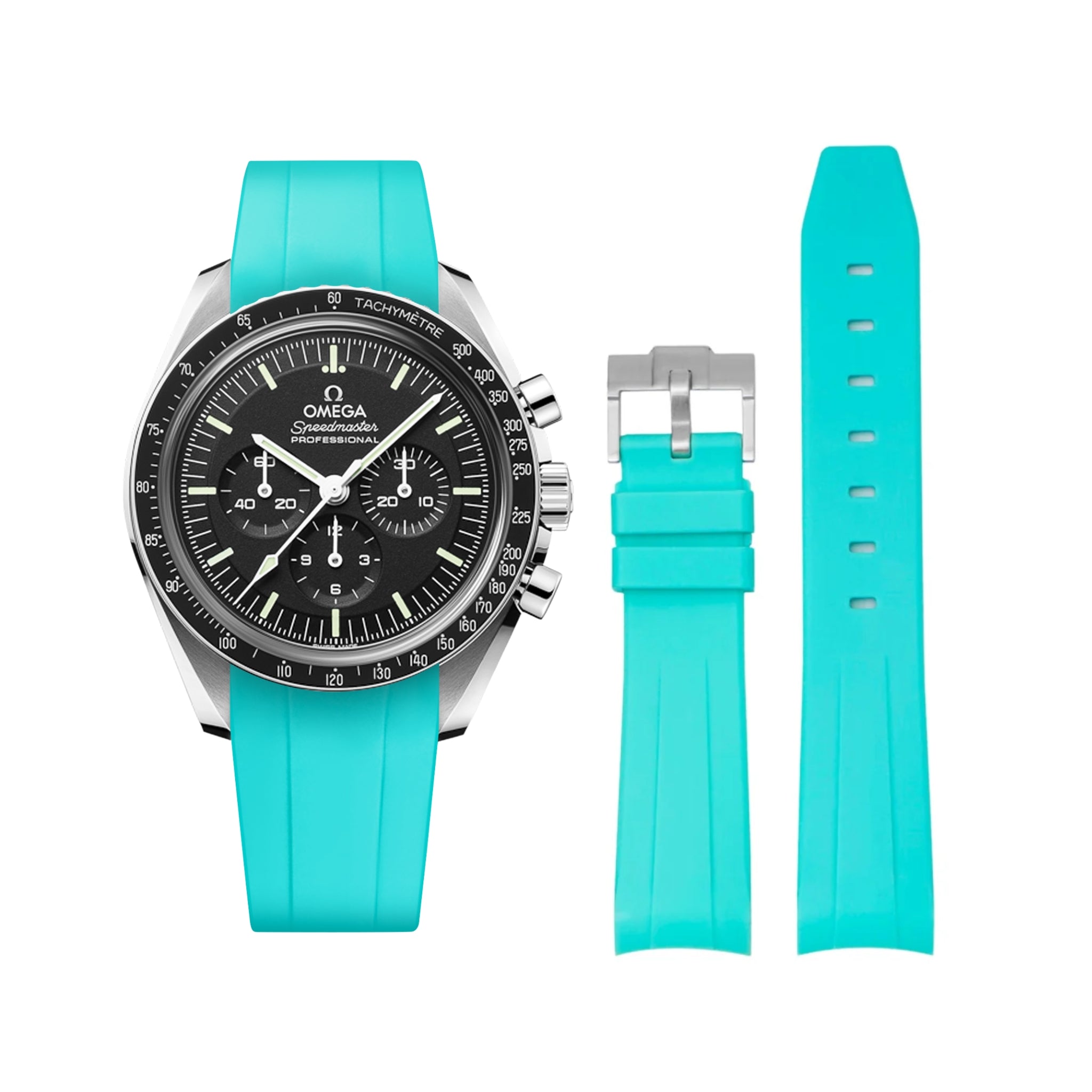 Rubber Strap - For Omega Speedmaster - Turquoise - Helvetus