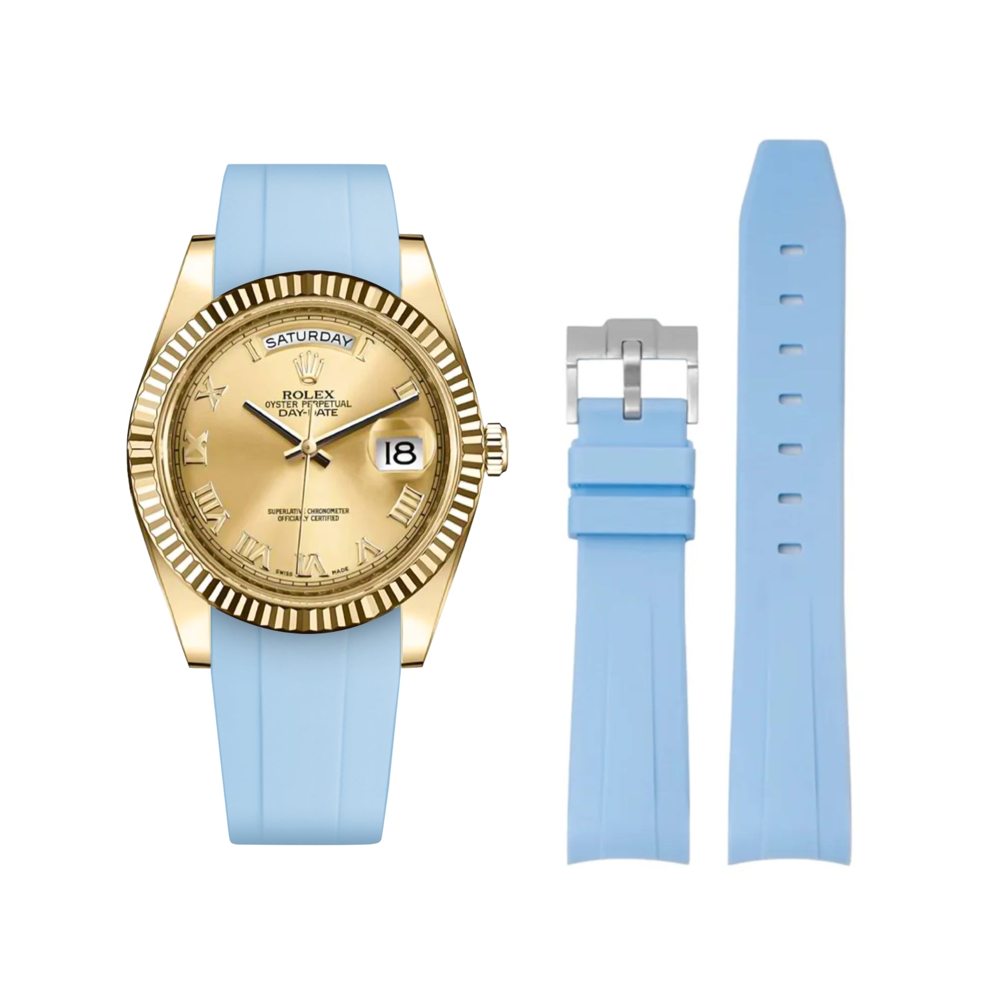 Rubber Strap - For Rolex Day - Date II 41mm - Baby Blue - Helvetus