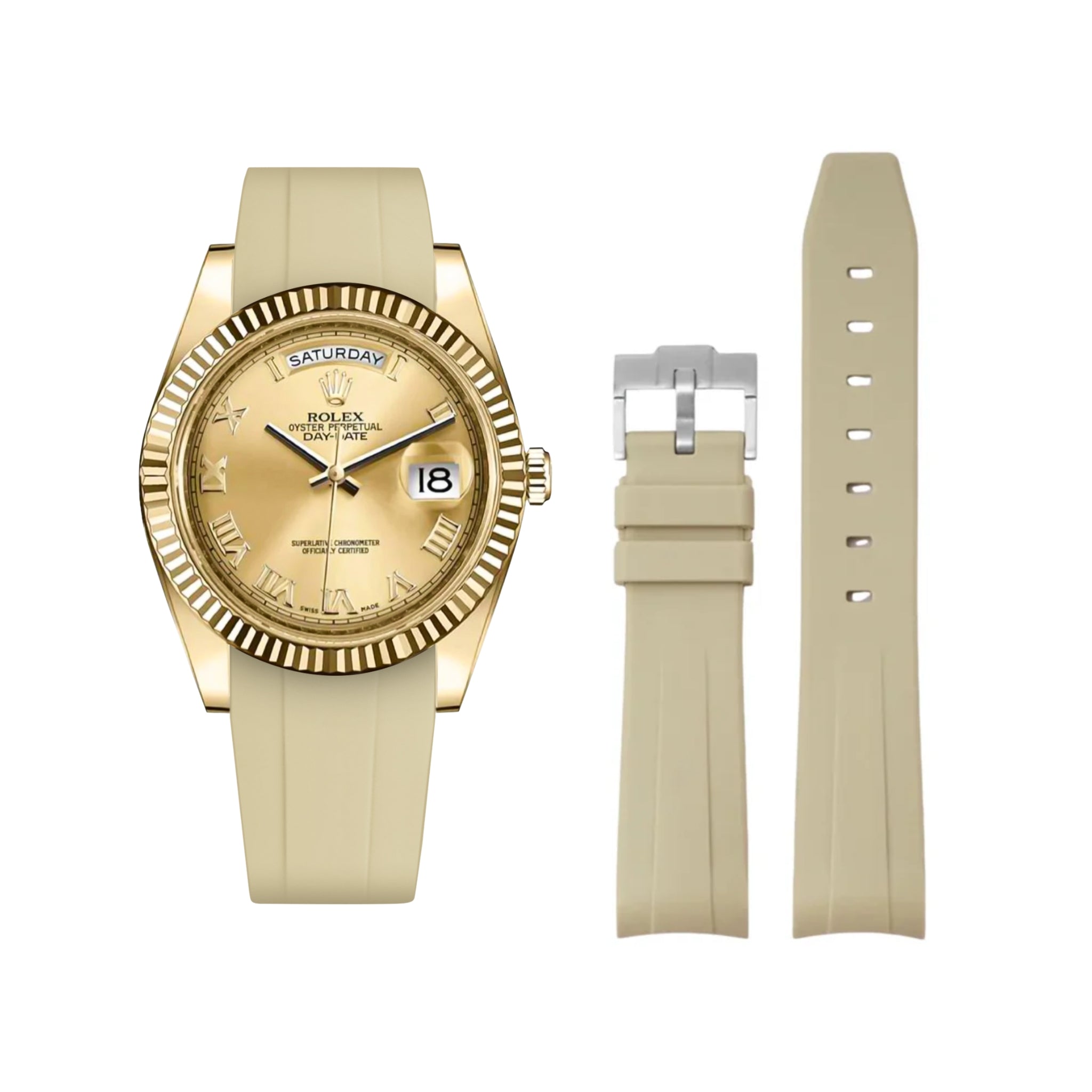 Rubber Strap - For Rolex Day - Date II 41mm - Beige - Helvetus