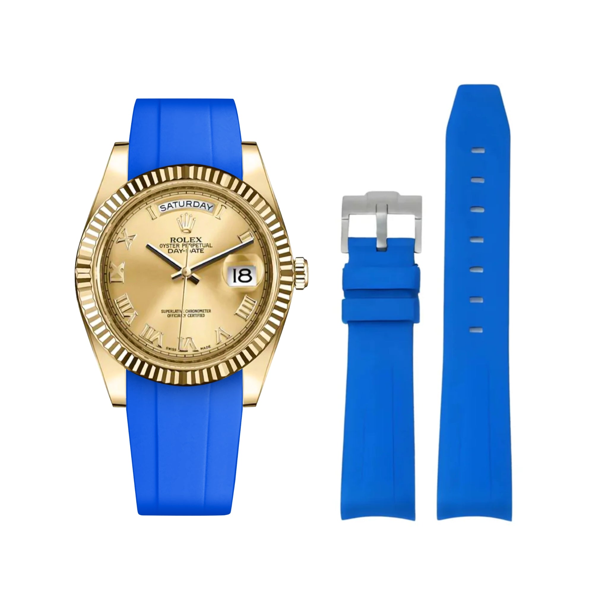 Rubber Strap - For Rolex Day - Date II 41mm - Blue - Helvetus