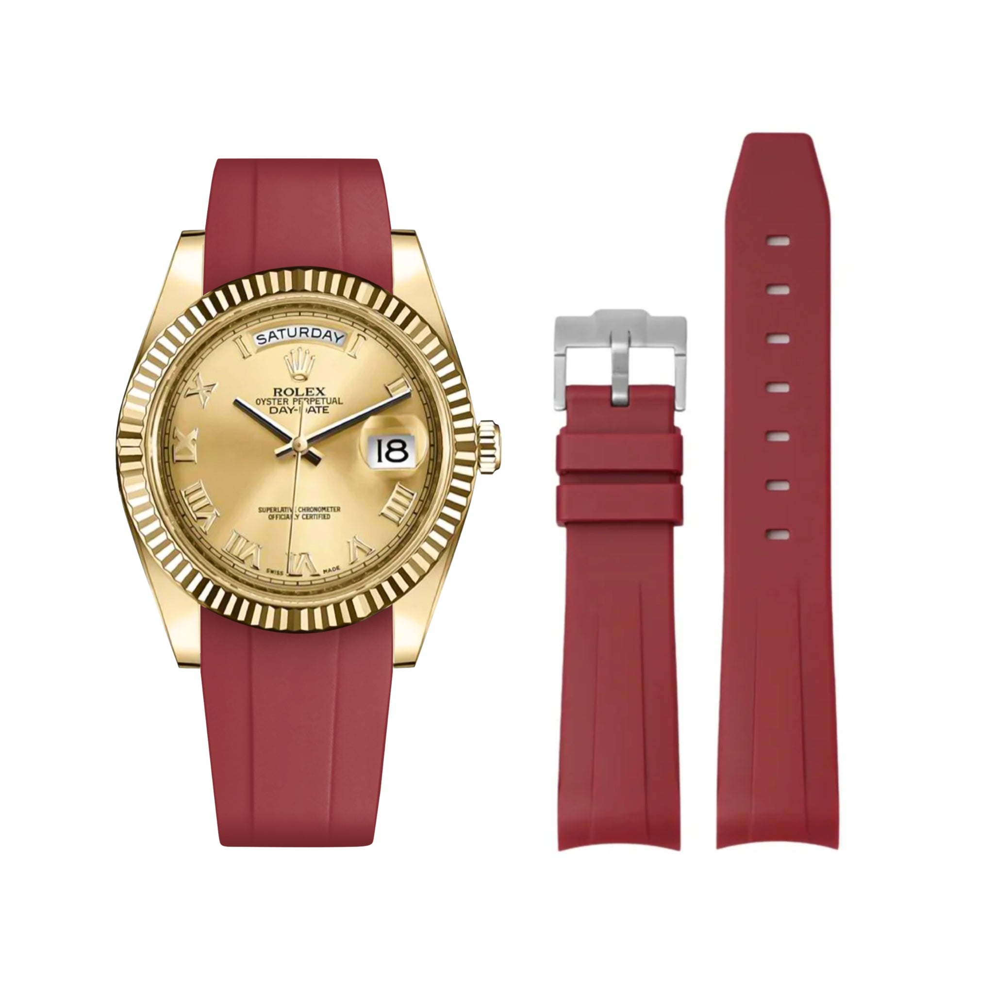 Rubber Strap - For Rolex Day - Date II 41mm - Bordeaux - Helvetus