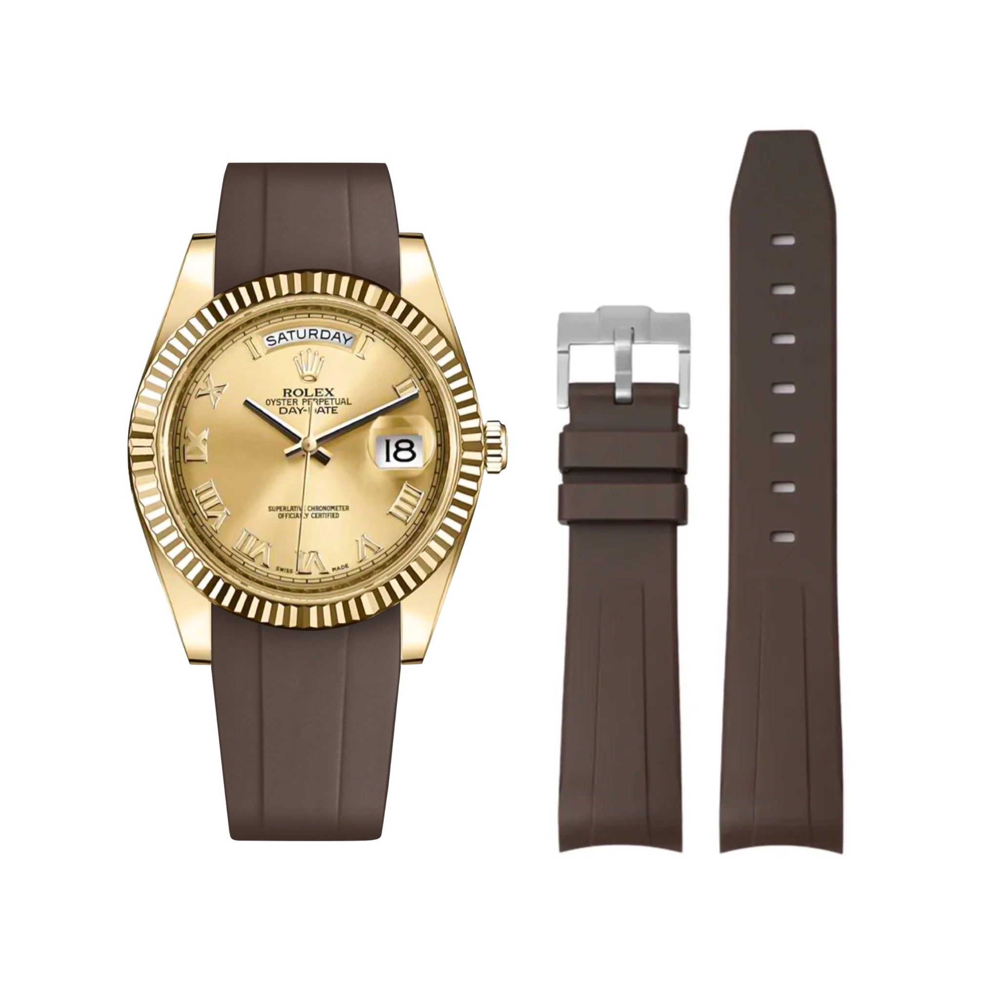 Rubber Strap - For Rolex Day - Date II 41mm - Brown - Helvetus