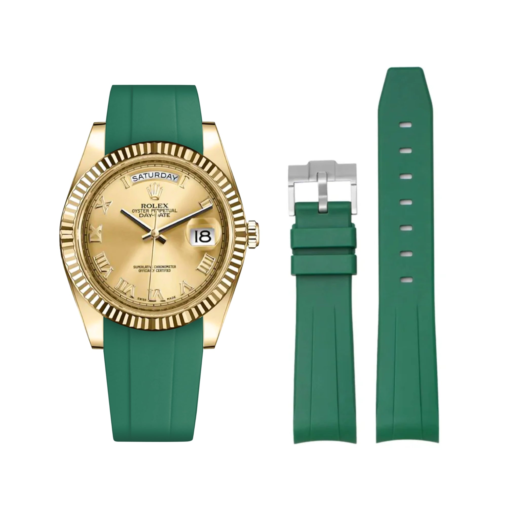 Rubber Strap - For Rolex Day - Date II 41mm - Green - Helvetus
