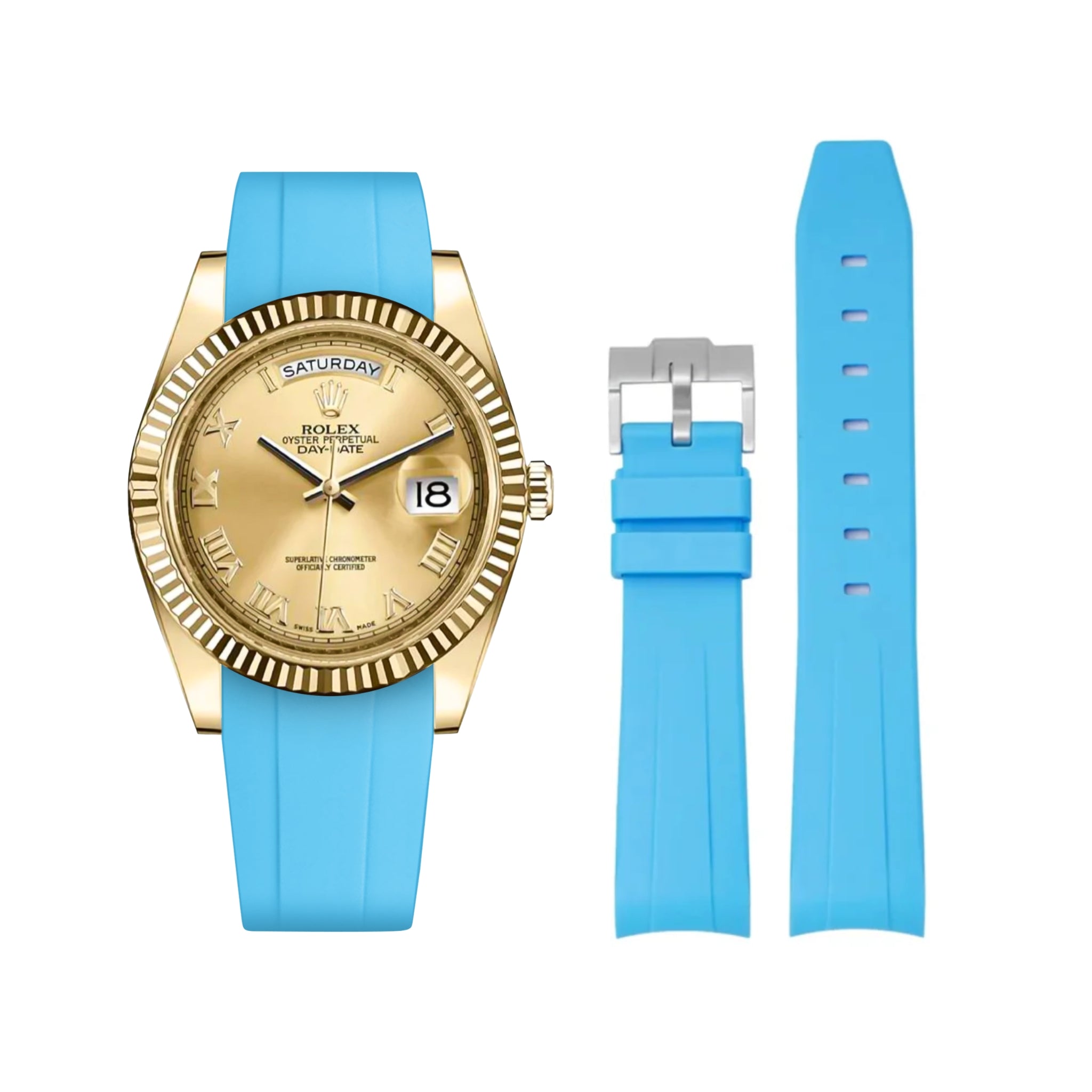 Rubber Strap - For Rolex Day - Date II 41mm - Light Blue - Helvetus