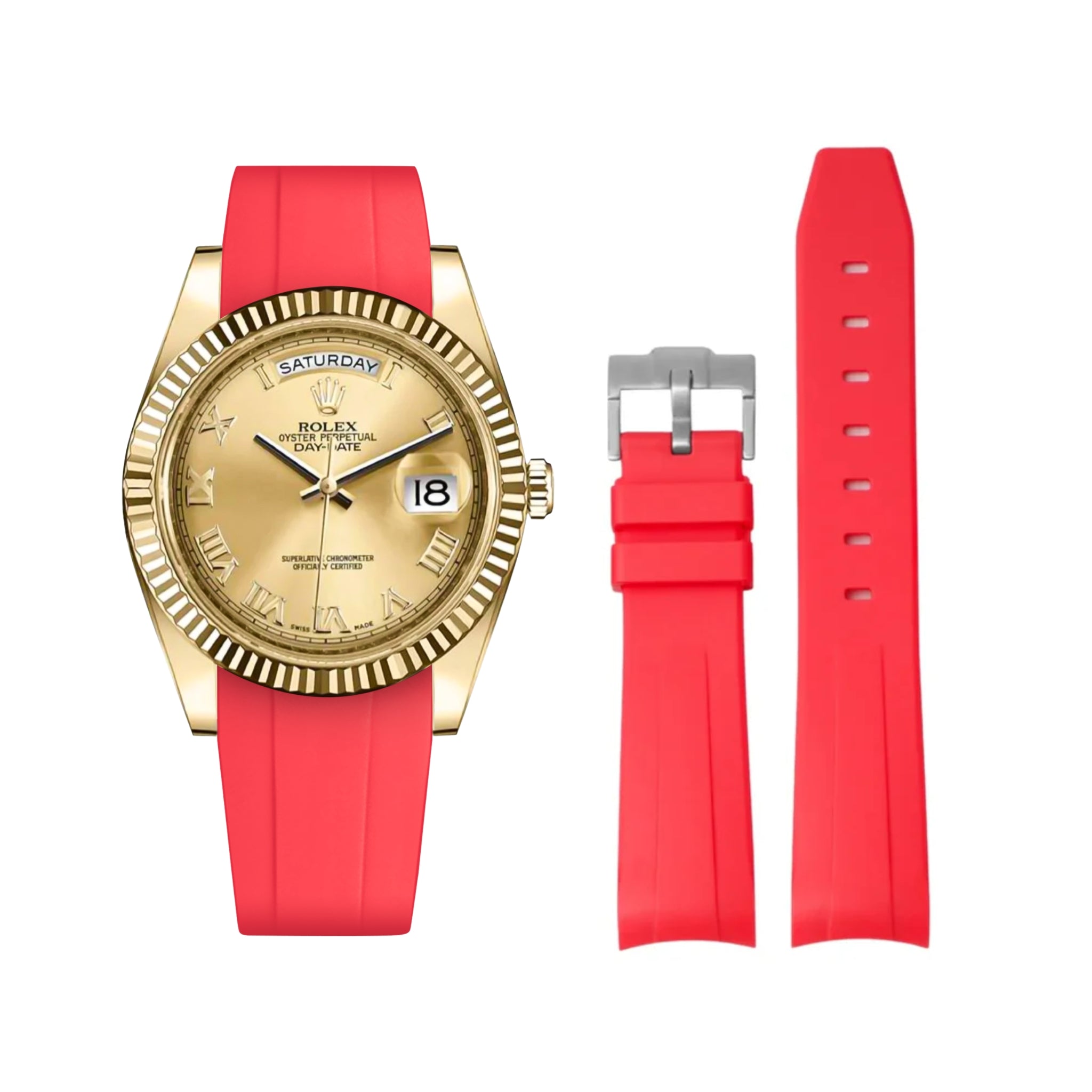 Rubber Strap - For Rolex Day - Date II 41mm - Red - Helvetus