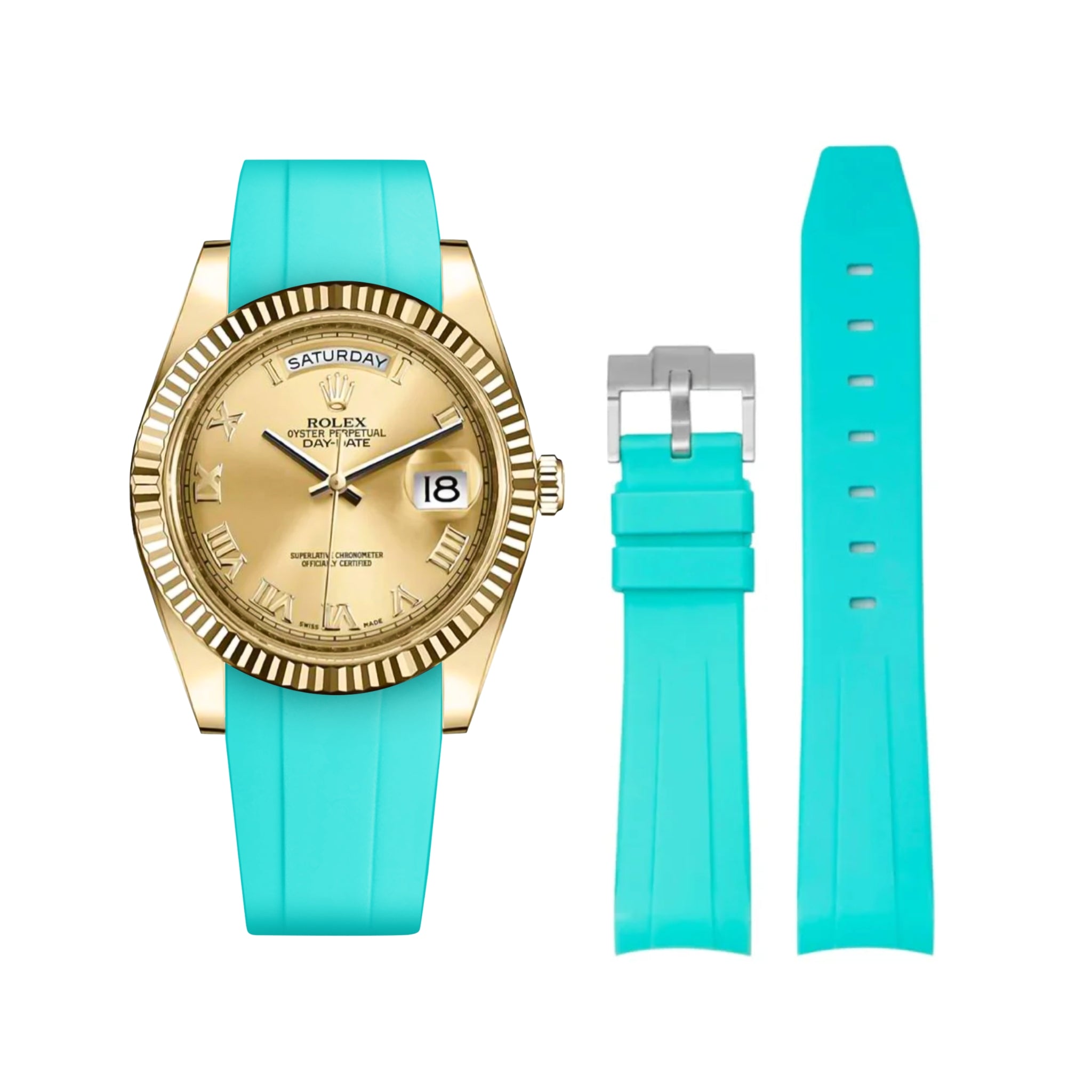 Rubber Strap - For Rolex Day - Date II 41mm - Turquoise - Helvetus