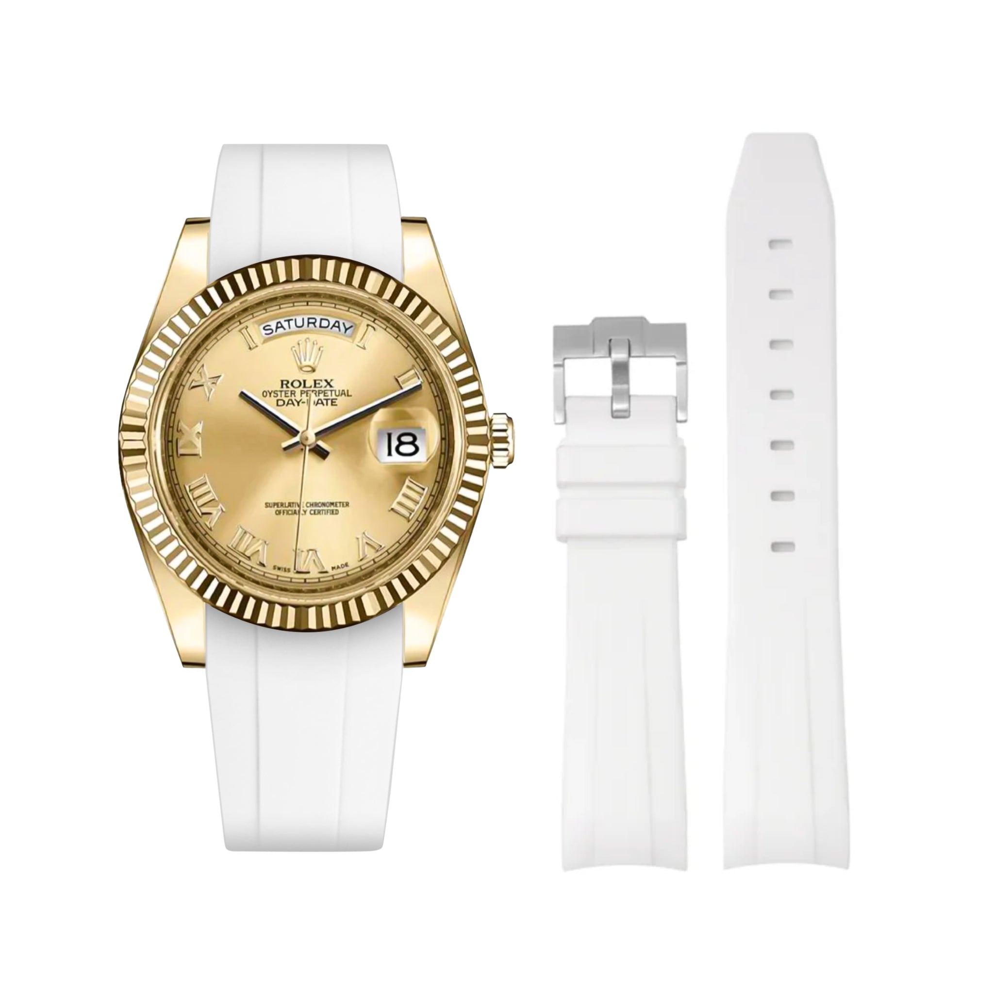 Rubber Strap - For Rolex Day - Date II 41mm - White - Helvetus