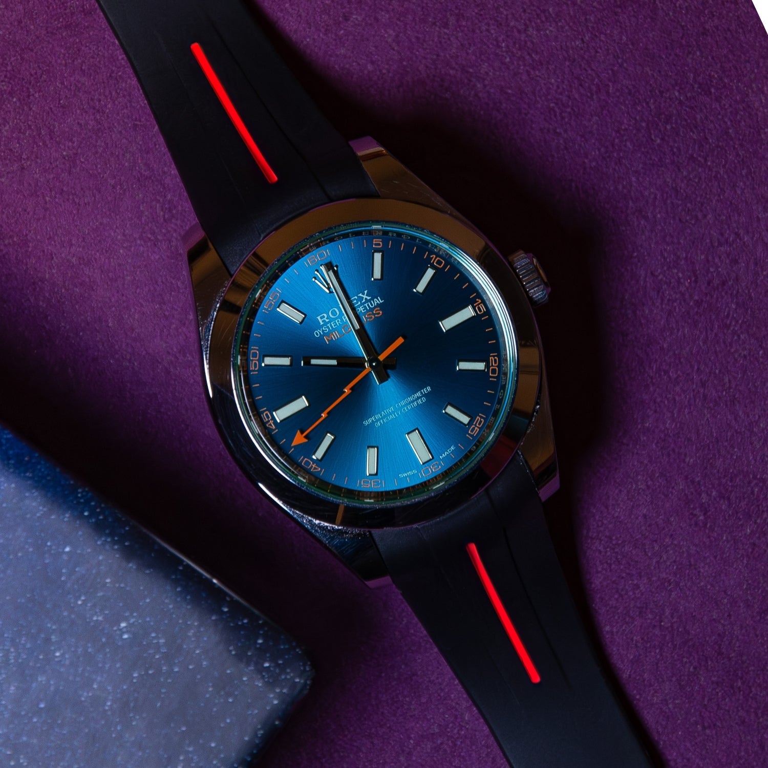 Rubber Strap - For Rolex Milgauss - Black w/Red Line | LuxLine® - Helvetus